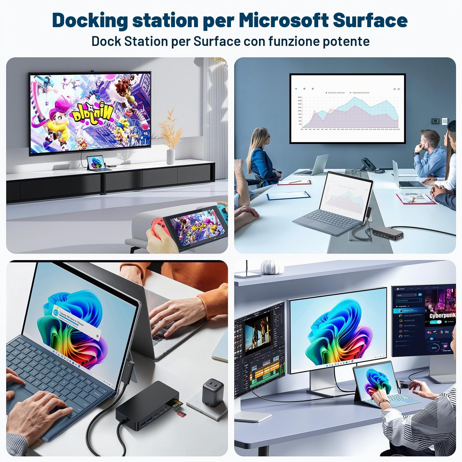 Nuovo Microsoft Surface Dock 2 con 120W Adattatore Alimentazione,12 in 1 Microsoft Docking Station Triplo Display 4K@60Hz HDMI+USB C+DP per Surface Pro 12/11/10/9/8/X/7/6/5/4/3,Laptop 7/6/5/4/3/2/1/Go