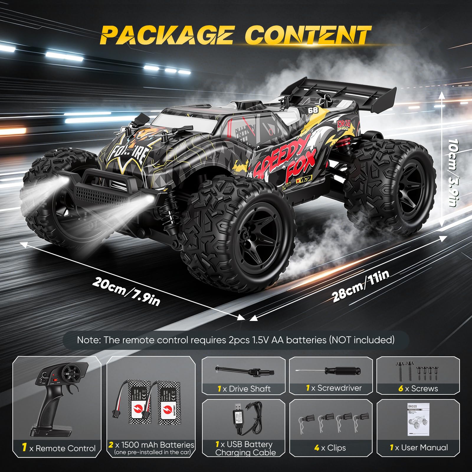 Ferngesteuertes Auto,RC-Auto im Maßstab 1:18, Allrad-Offroad-RC-Truck mit hoher Geschwindigkeit (über 40 km/h), RC-Truck mit Zwei wiederaufladbaren 1500-mAh-Akkus (Modell 9307E)