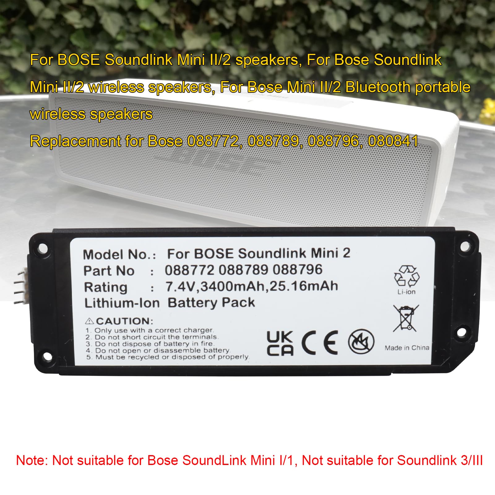7.4V 3400mAh 088796 088772 088789 080841 2ICR19/65 Batteria di ricambio per altoparlante Bluetooth compatibile con Bose SoundLink Mini 2, Mini II Wireless Speaker