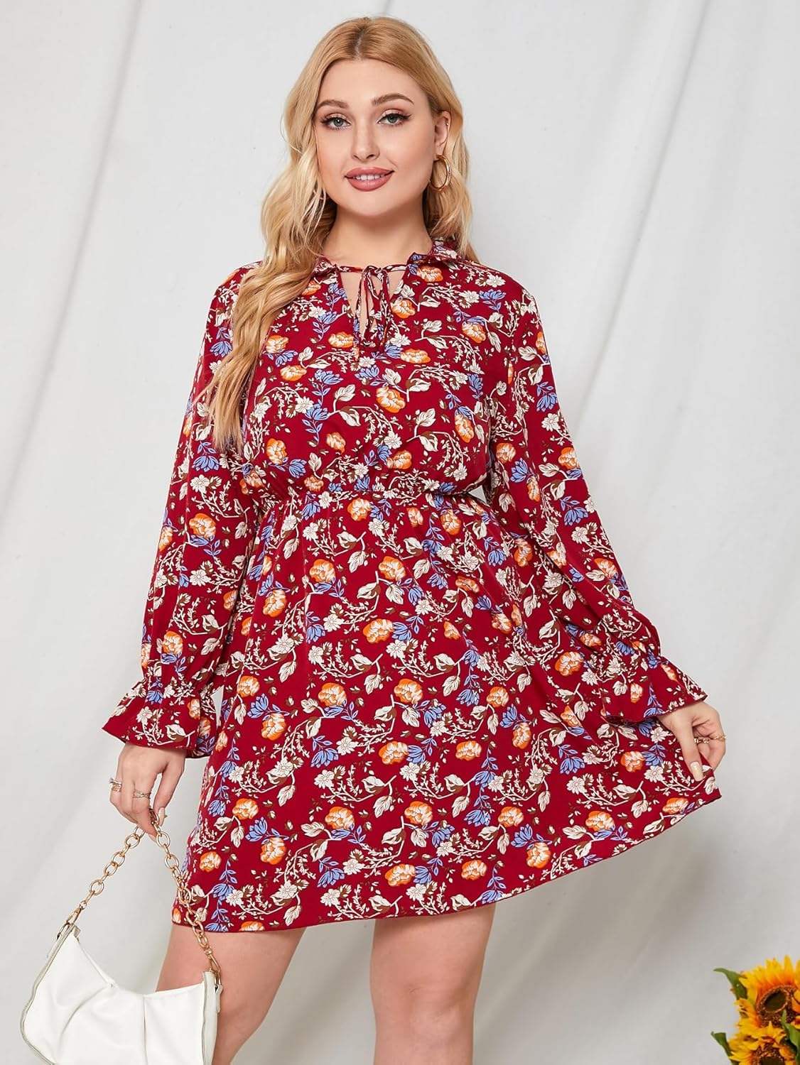 Dress for Women Floral Mini Button Down V-Neck Short Dress, High Waist Tie Belt Flowy Summer Casual Spring Outfits - Image 4