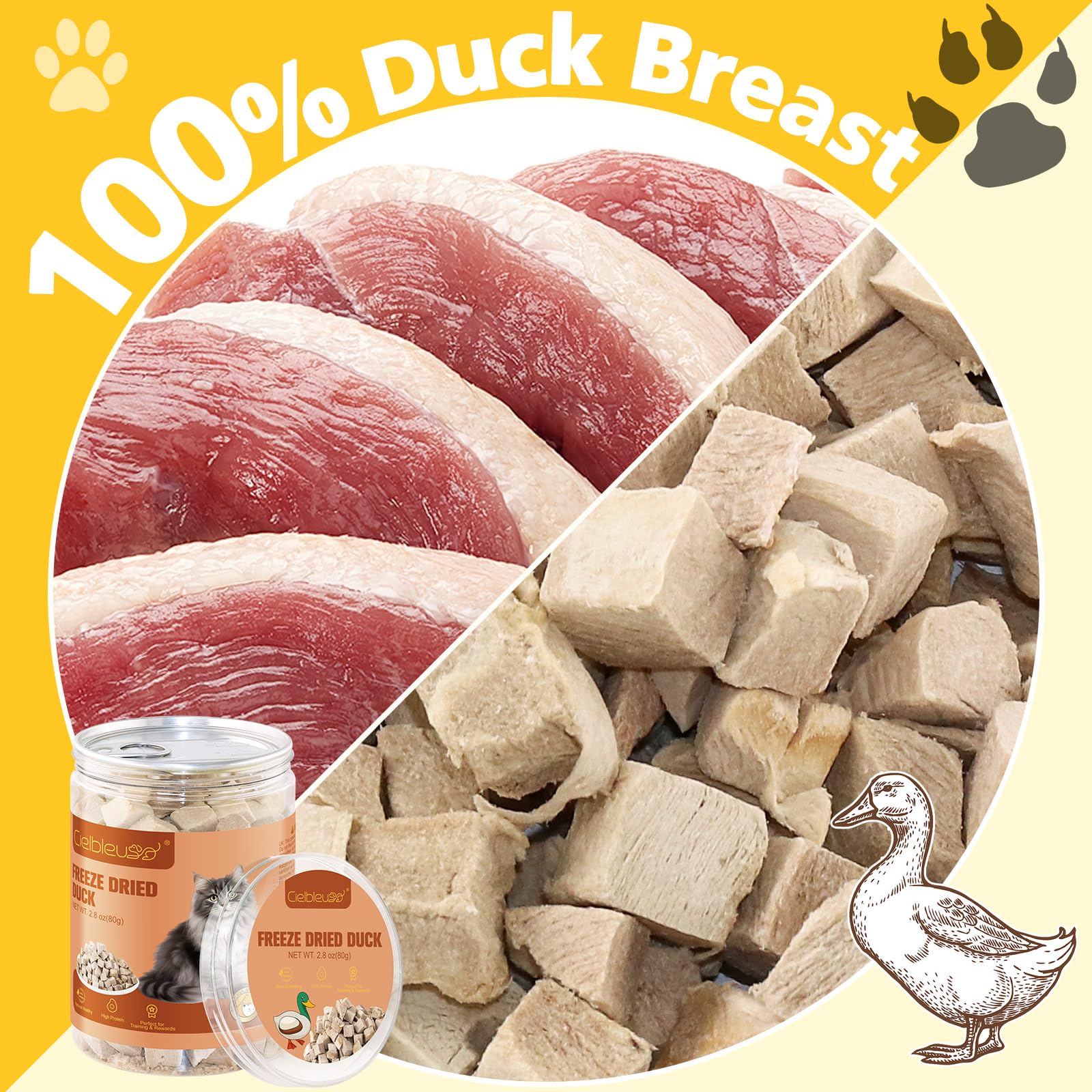 Friandises Lyophilisées pour Chats, Friandises Lyophilisées au Canard pour Chiens et Chats, 100% Magret de Canard, Riche en Protéines, sans Gluten ni Céréales (80g)