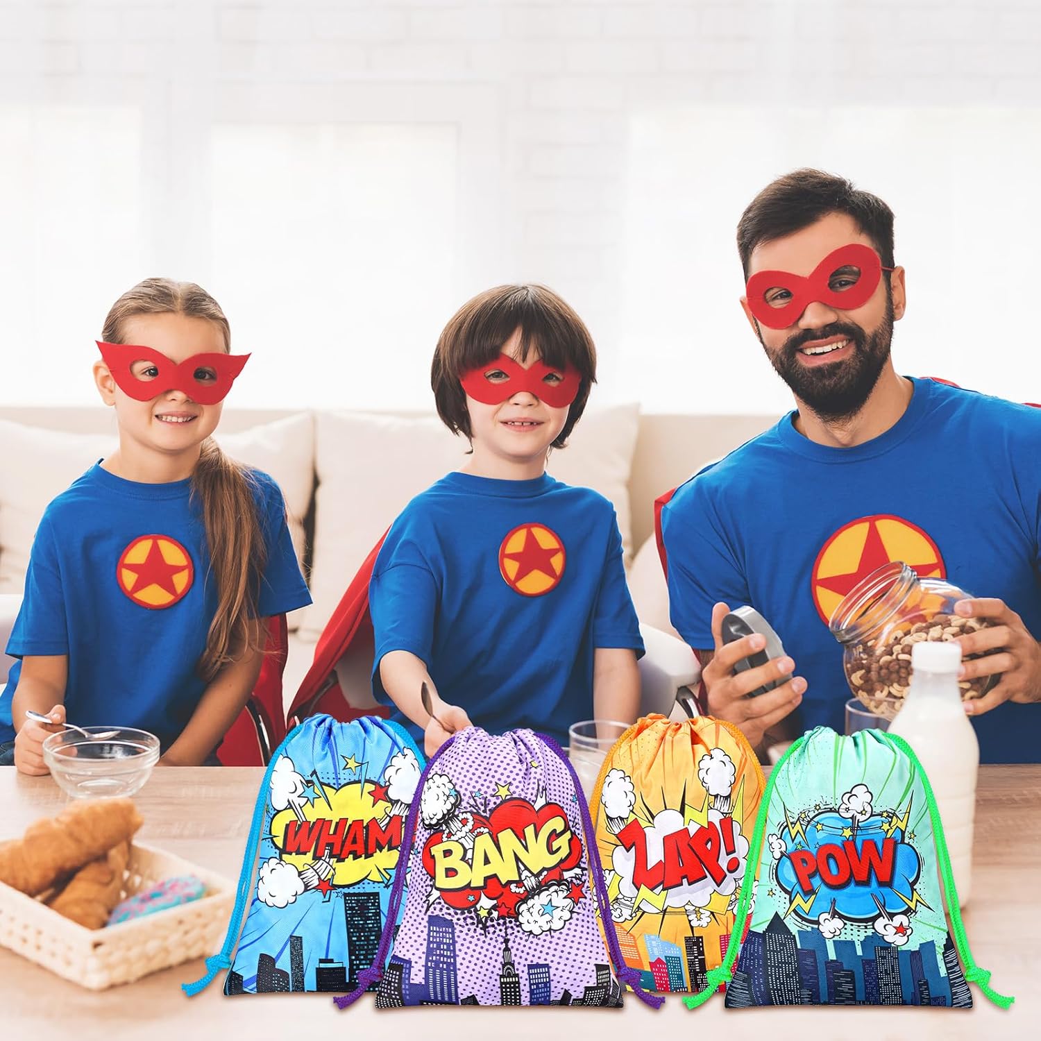 Honoson 16 Pieces Hero Party Gift Bags 7.09 x 9.84 Inches Colorful Hero Goodie Candy Treat Bags Boom Splash Comic Drawstring Pouchs for Classroom Reward Prize Birthday Baby Shower Party Supplies - Image 5