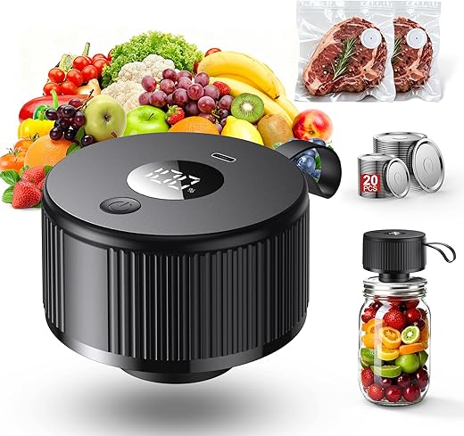 2026 Upgrade Electric Mason Jar Vacuum Sealer Kit, No Assembly 3-in-1 Kit for Wide & Regular Mouth Mason Jars, Automatic Food Sealer for Canning, Containers & Bags, Ideal for Meal Prep & Homesteading
