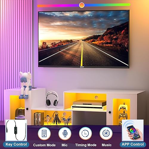 Miniatura 2 de VECELO Soporte de TV LED para televisores de hasta 70 pulgadas, moderno centro de entretenimiento con consola de almacenamiento multimedia con 23