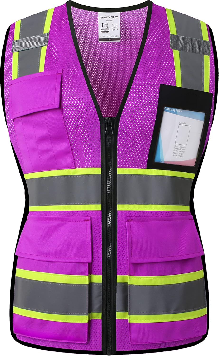 HATAUNKI High Visibility Reflection Purple Mesh Safety Vests with 8