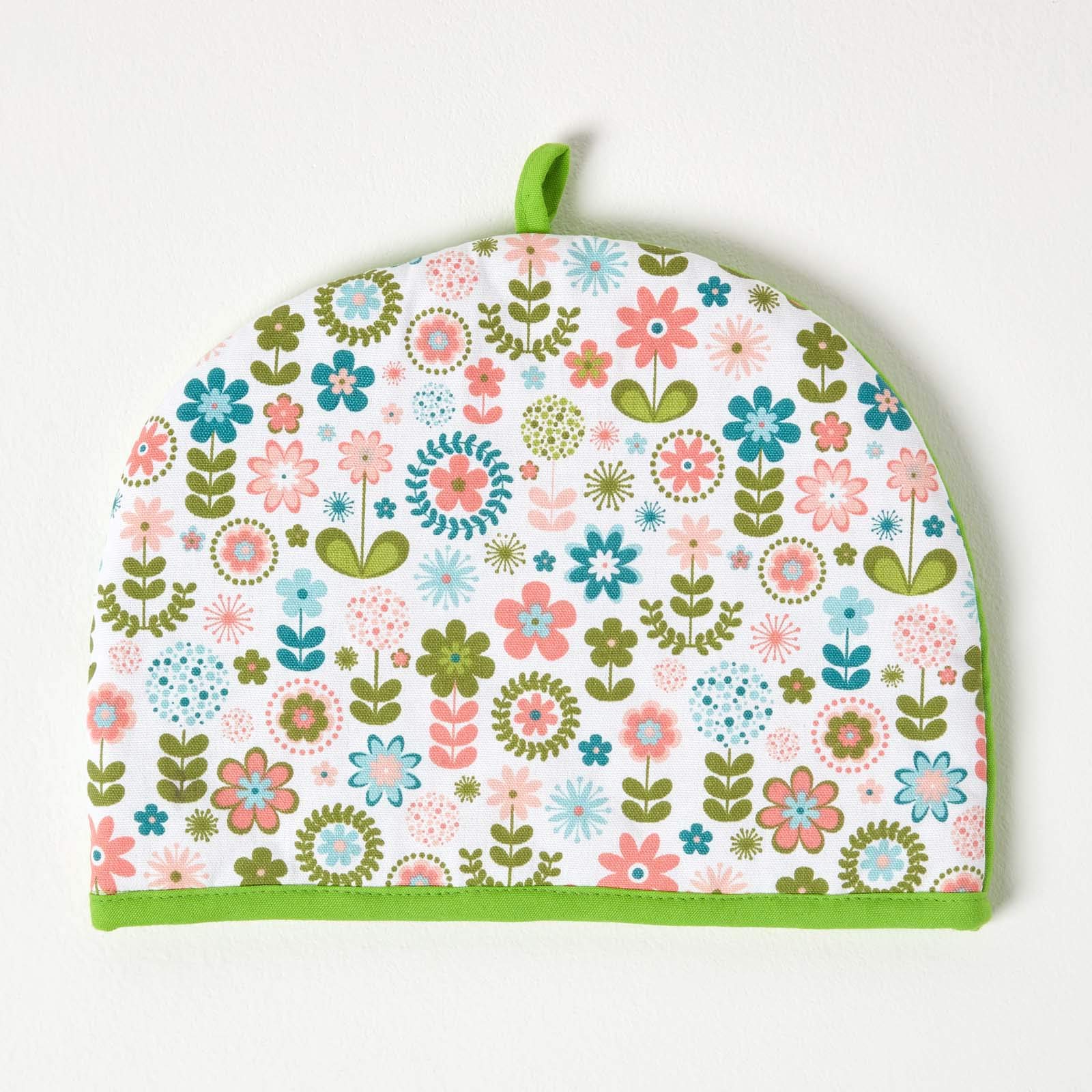 Homescapes Green Double Design Tea Cosy Retro Flower Muff Teapot Warmer 100% Cotton