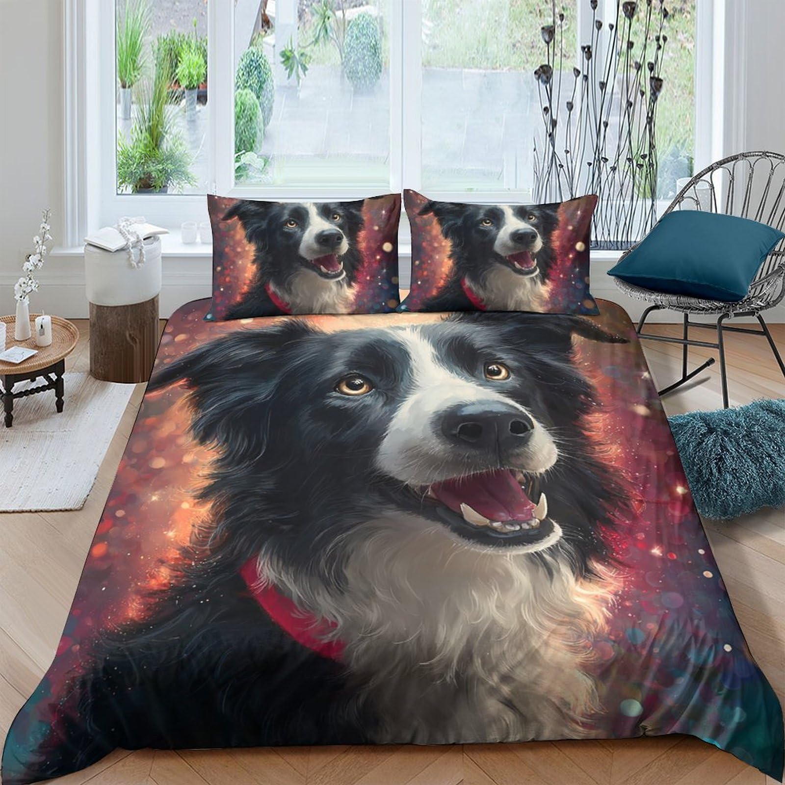 Ctjqhvkz Style-8 3D Printed Border Collie Dog Fitted Sheet Microfiber Soft Anti-Slip Bed Cover For Bedroom Guest Room Dorm Decor Single（135X200cm）
