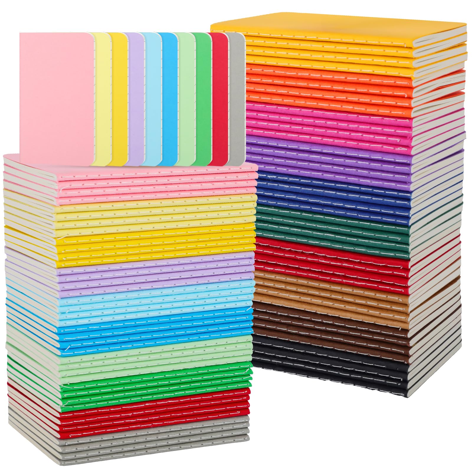 Harloon Lot de 100 petits carnets de notes lignés de poche 10,2 x 6,3 cm pour l'école, les enfants, les étudiants, les voyageurs, les hommes et les femmes, 30 feuilles et 60 pages (multicolore)