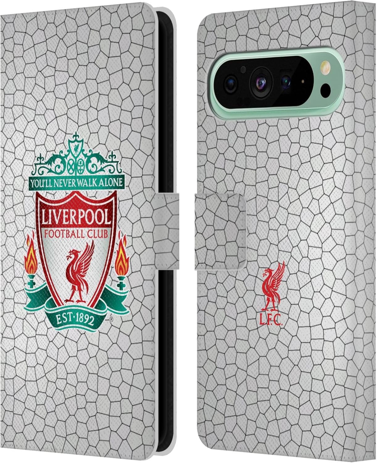 Head Case Designs Officially Licensed Liverpool Football Club White Pixel 1 Crest 2 Leather Wallet Case Compatible with Google Pixel 9 Pro XL