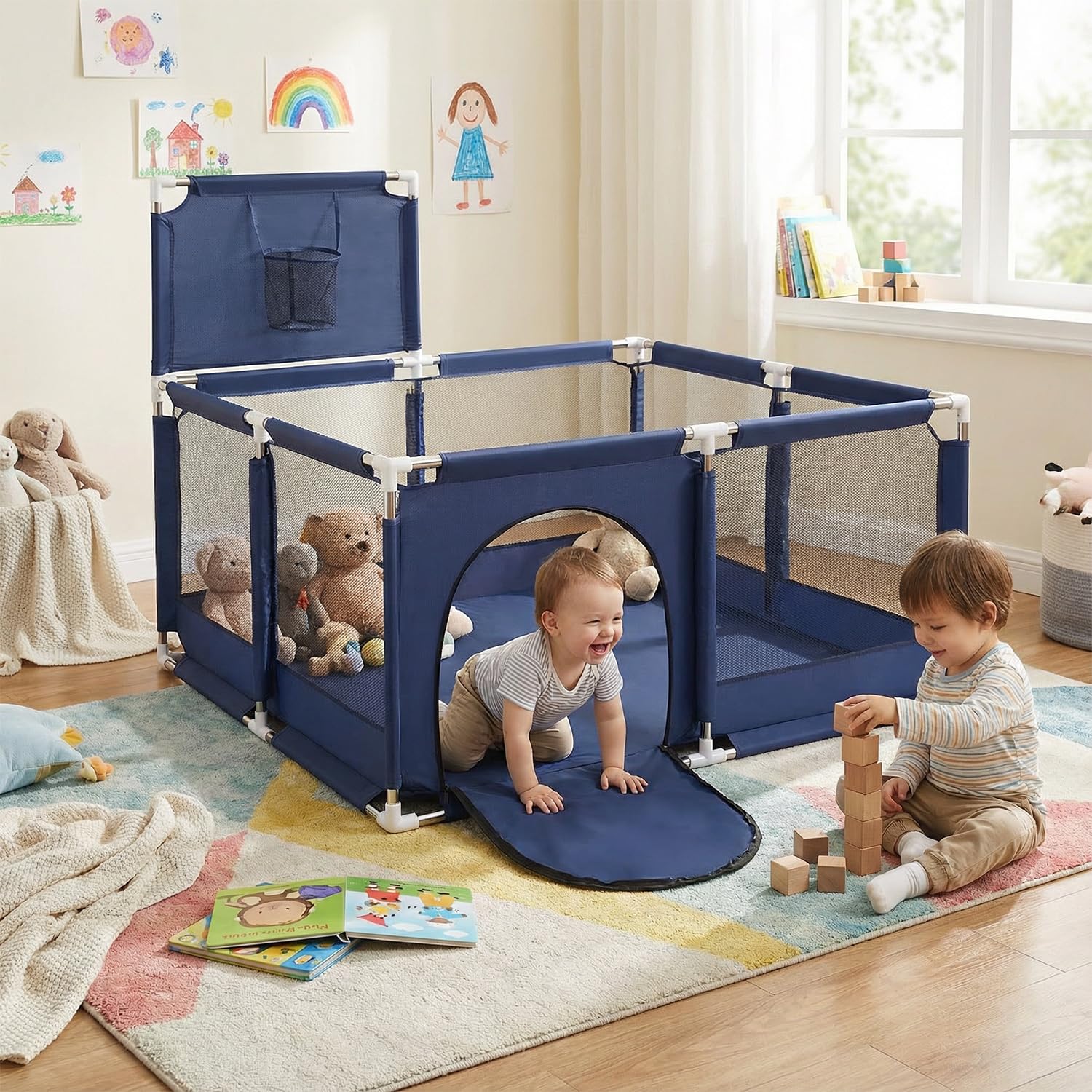 Selonis Parc Bébé SANS Balles Aire De Jeu Pliable Basket, Bleu