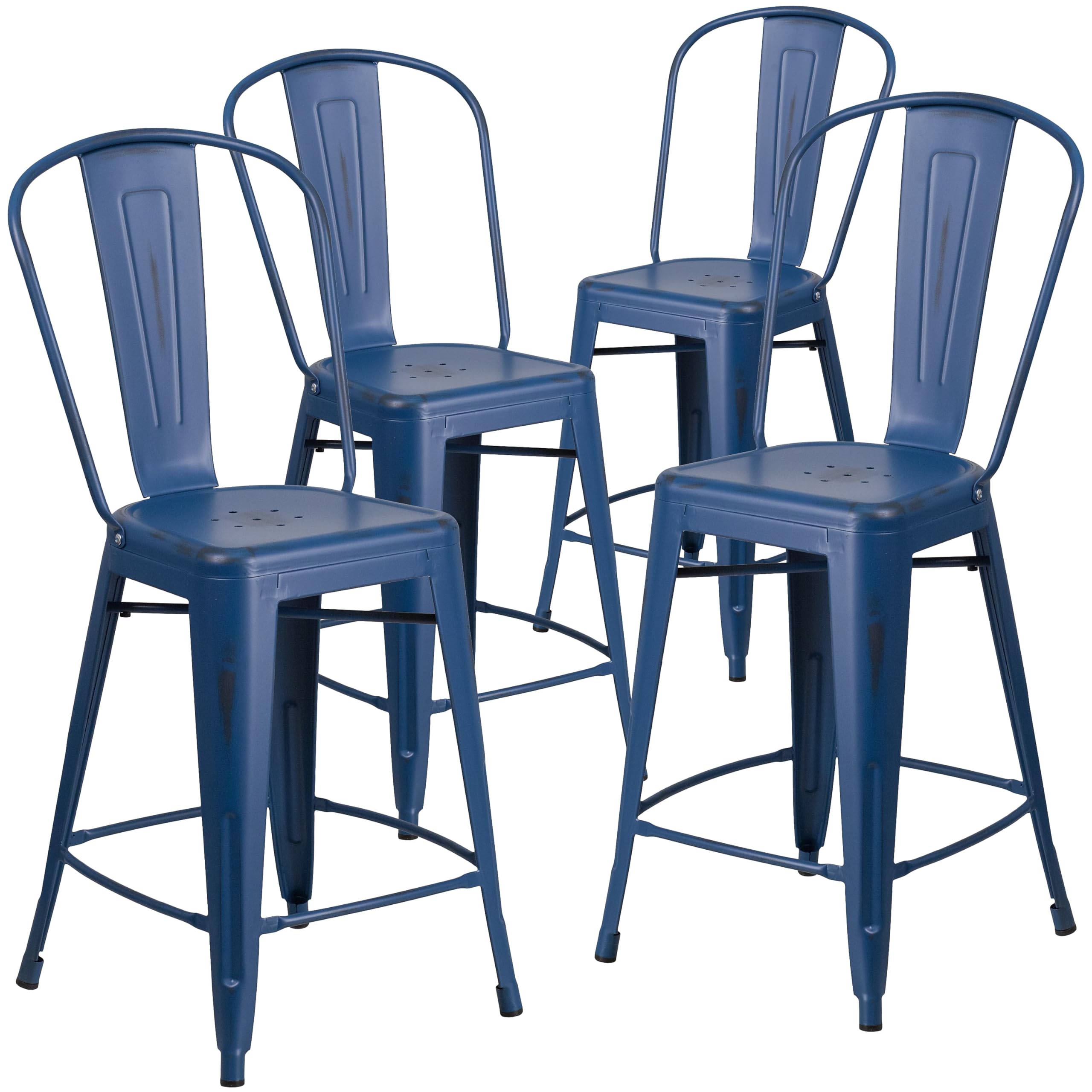 Flash Furniture Antique Blue / Set of 4 / Metal Seat Stools & Bar Chairs