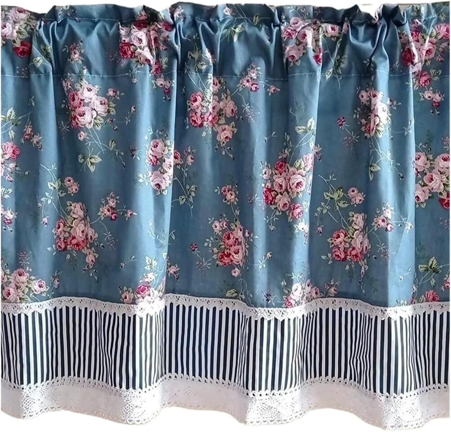 Window Curtain,Valance Curtains Sheer Valance Curtain,Window curtains,Kitchen Window Curtain, Floral Print Valance Short Curtain, ​Country Style Stitching Half Window Curtain for Kitchen, Bathroom, Li