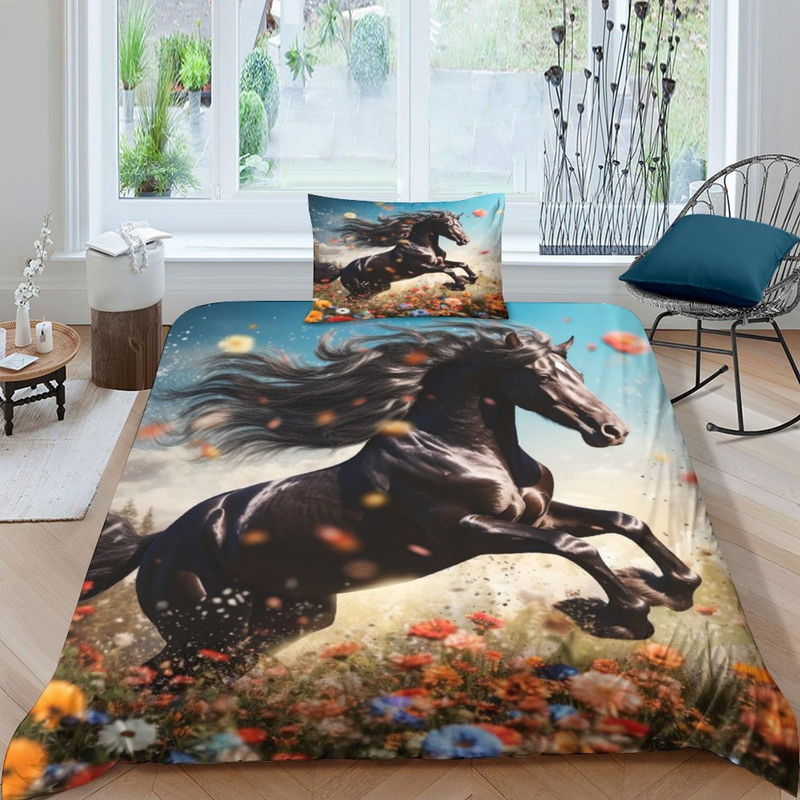 Housse de couette cheval souple avec fermeture éclair parure de lit enfant respirante