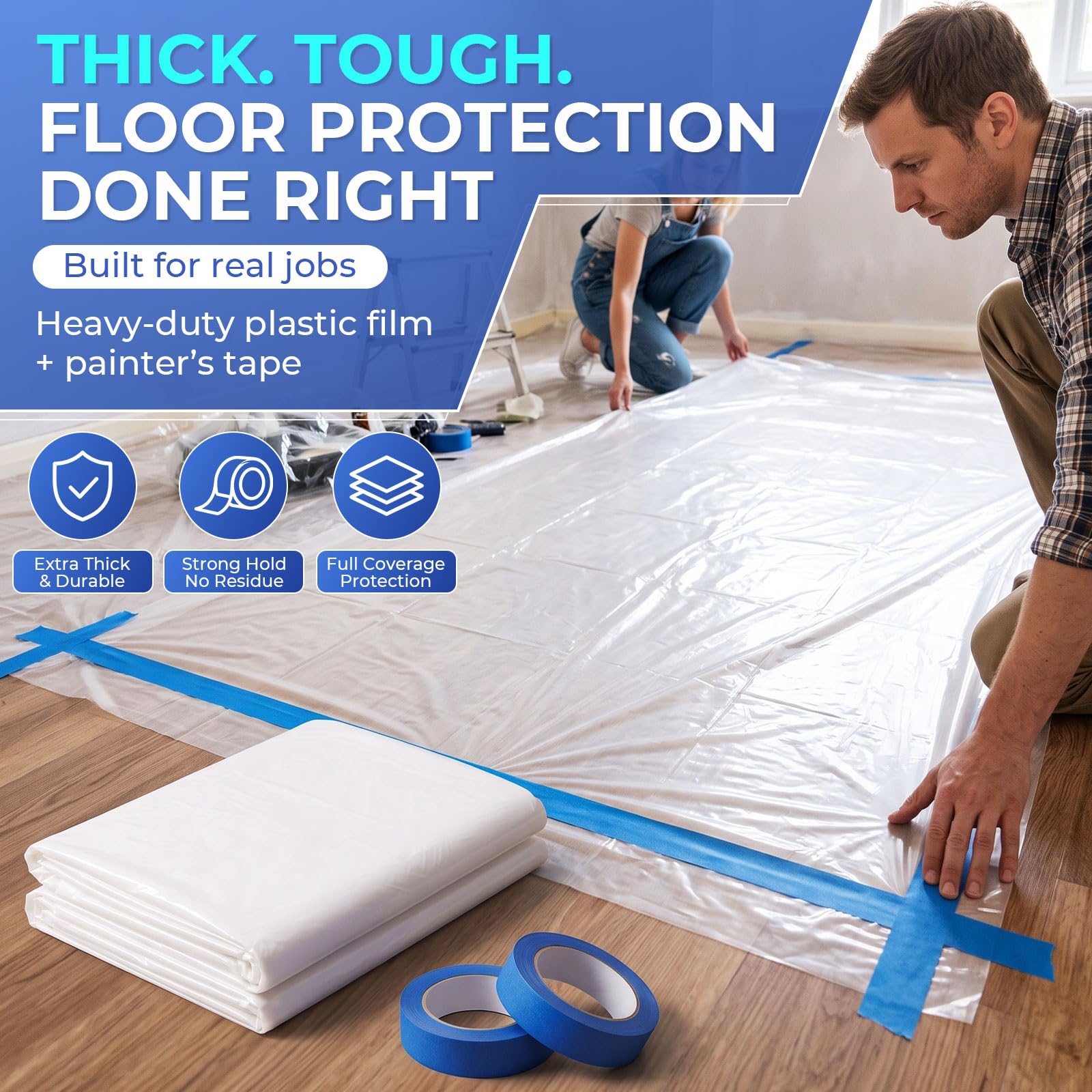 Lot de 35 toiles en plastique pour peinture, 3,7 x 2,7 m