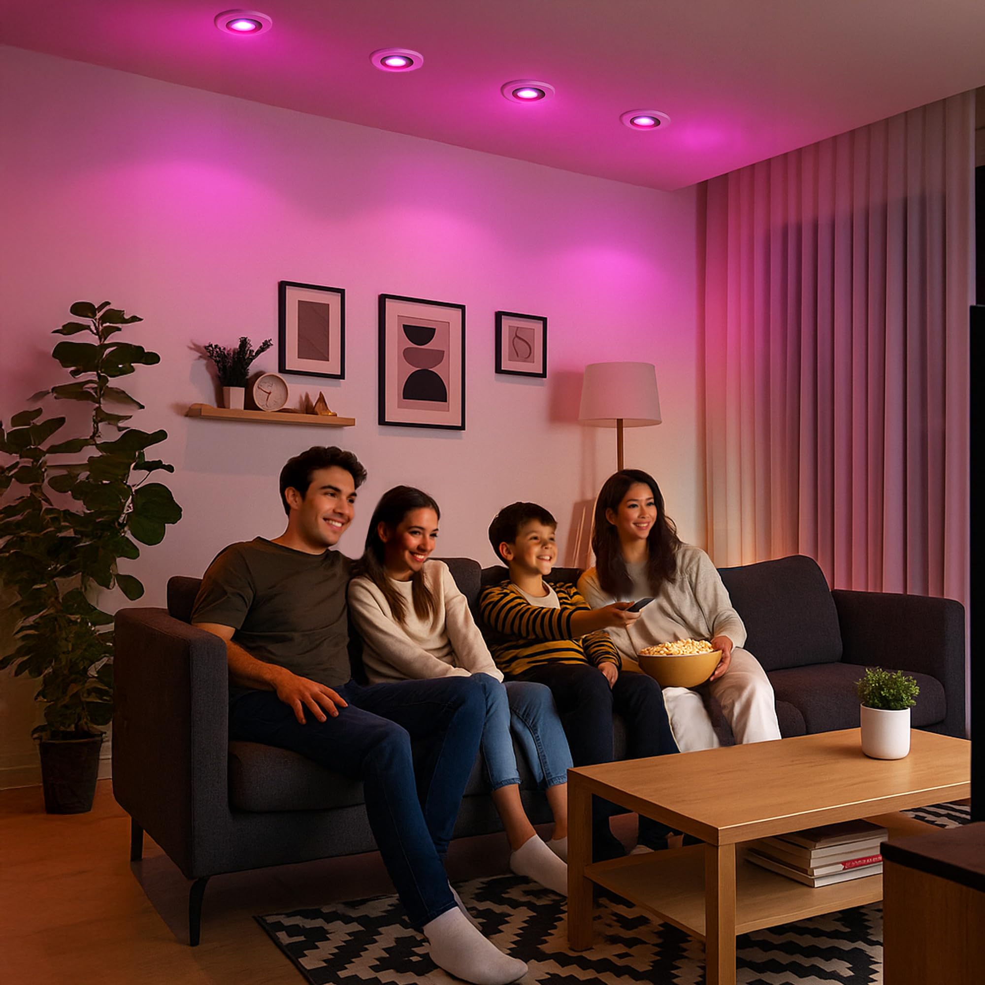 SSC-LUXon Matapo Einbaustrahler 6x weiß Smart RGBW Modul WLAN Lichtring | Sechs smarte Design-Deckenspots weiß mit Lichtring - RGBW LED-Modul, 16 Mio Farben per App & Sprache, WLAN ohne Hub