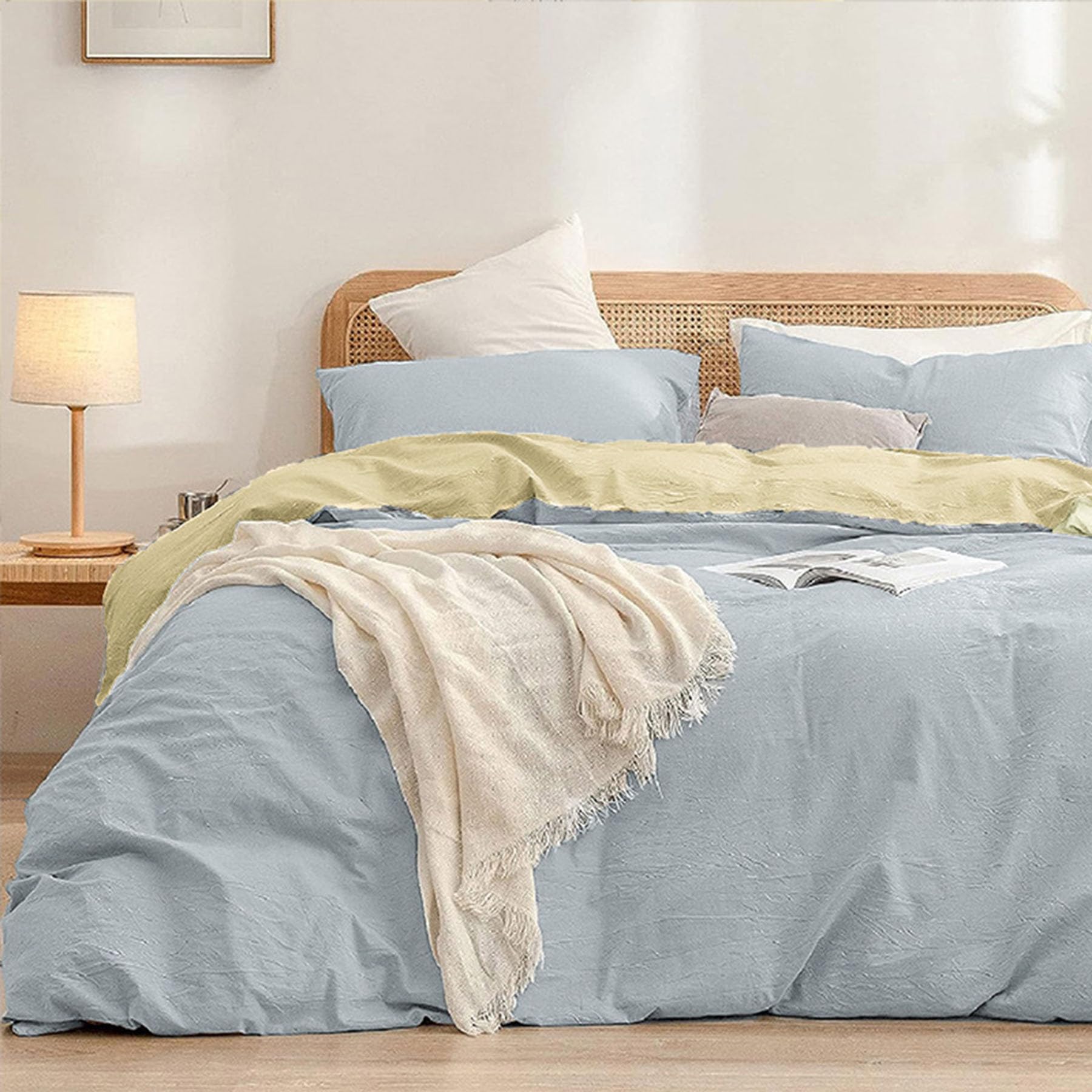 Parure de lit Queen douce et respirante avec housse de couette zippée 4 pièces bleu