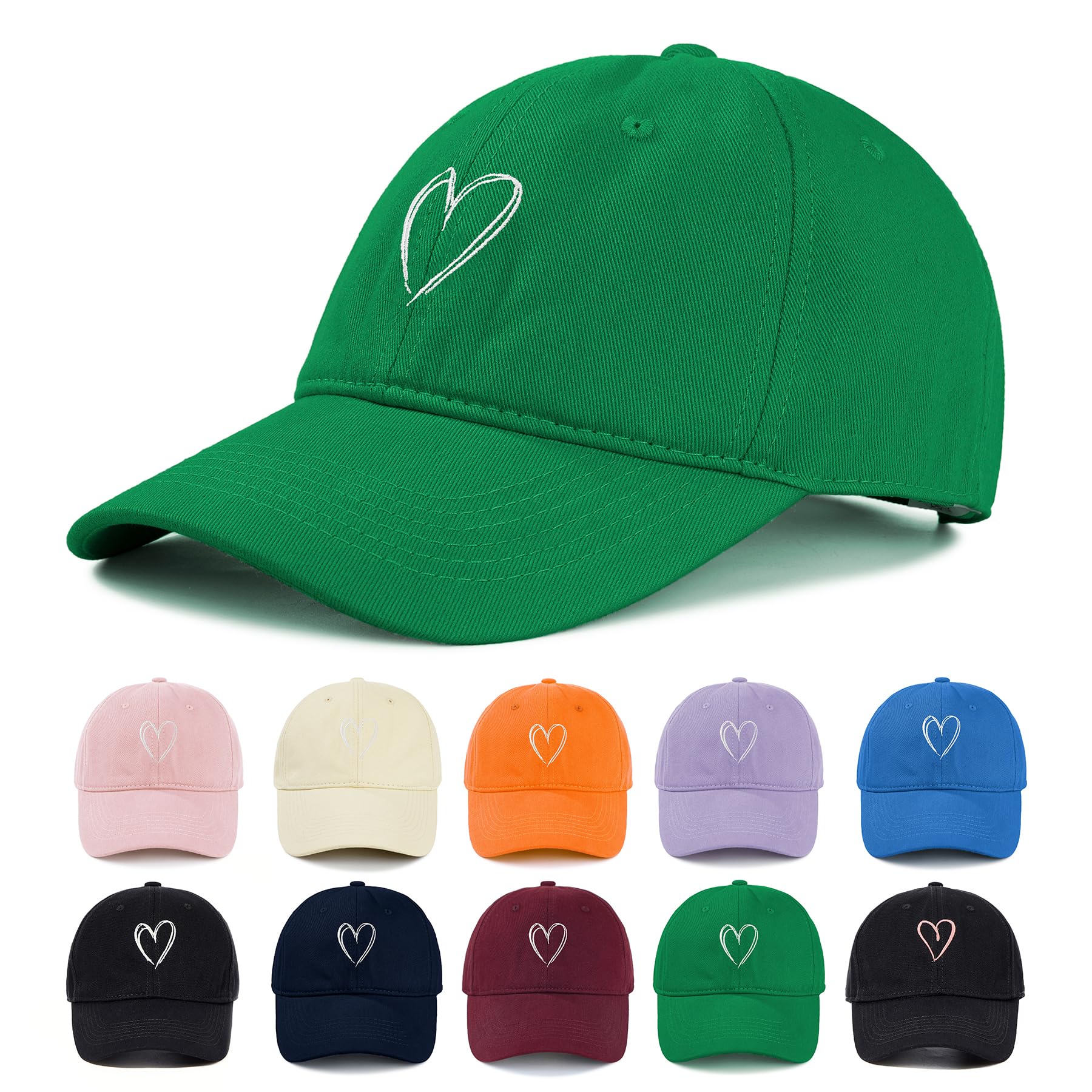 Zando 2025 Trendy Heart Baseball Caps for Women Men Girls Dad Adjustable Cute Cotton Ball Cap for Running Golf Tennies Travel