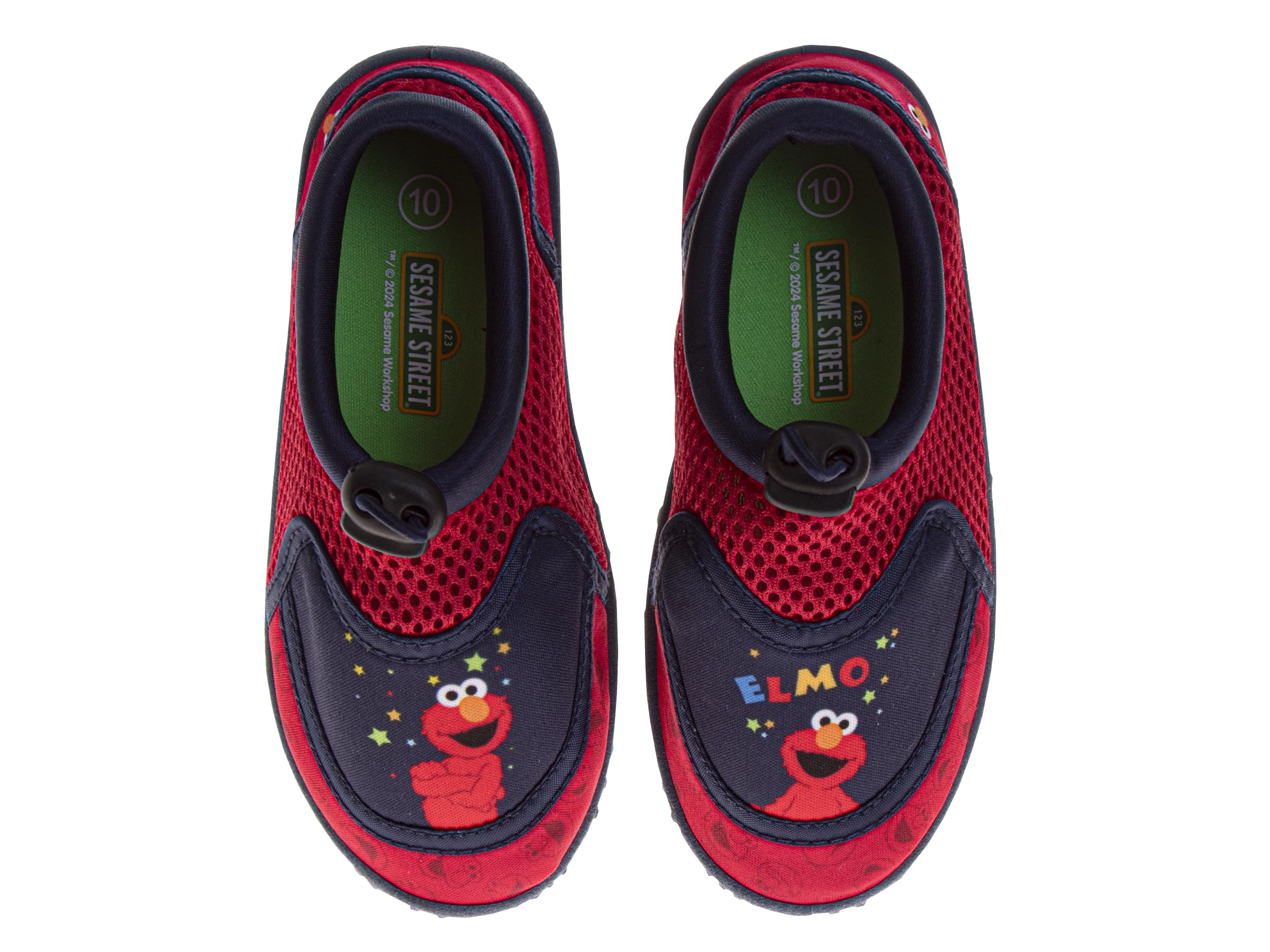 Sesame Street Water Shoes for Kids Boys and Girls - Elmo Sandals Waterproof Bungee Drawstring Closure Quickdry Slipon Aqua Socks - Red (Size 3-4 Infant)