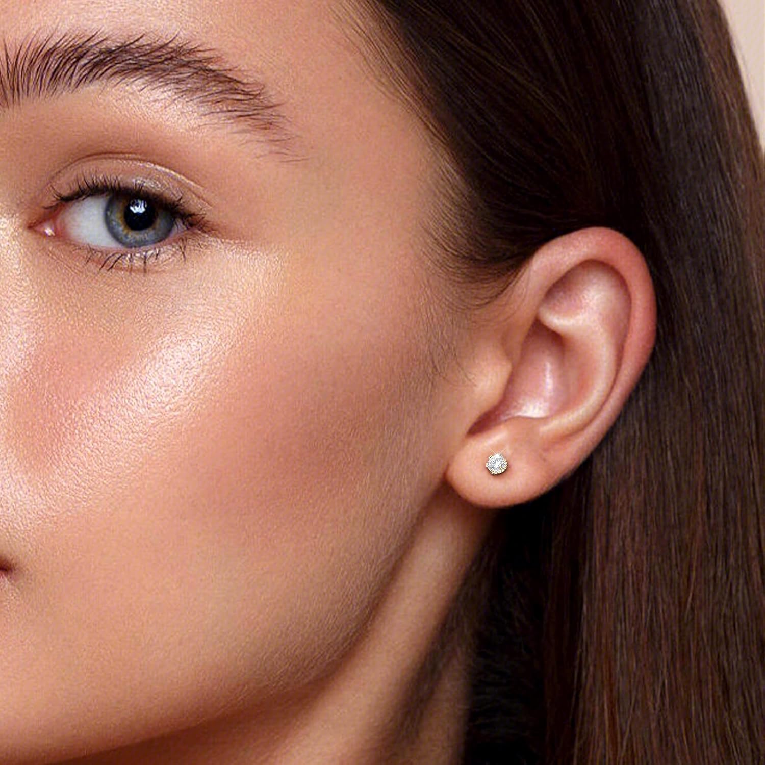 Gold Stud Earrings 925 Sterling Silver 18K Gold Plated Cubic Zirconia Screw Back Cute Hypoallergenic for Women Jewelry Valentine's Day Gift - Image 2