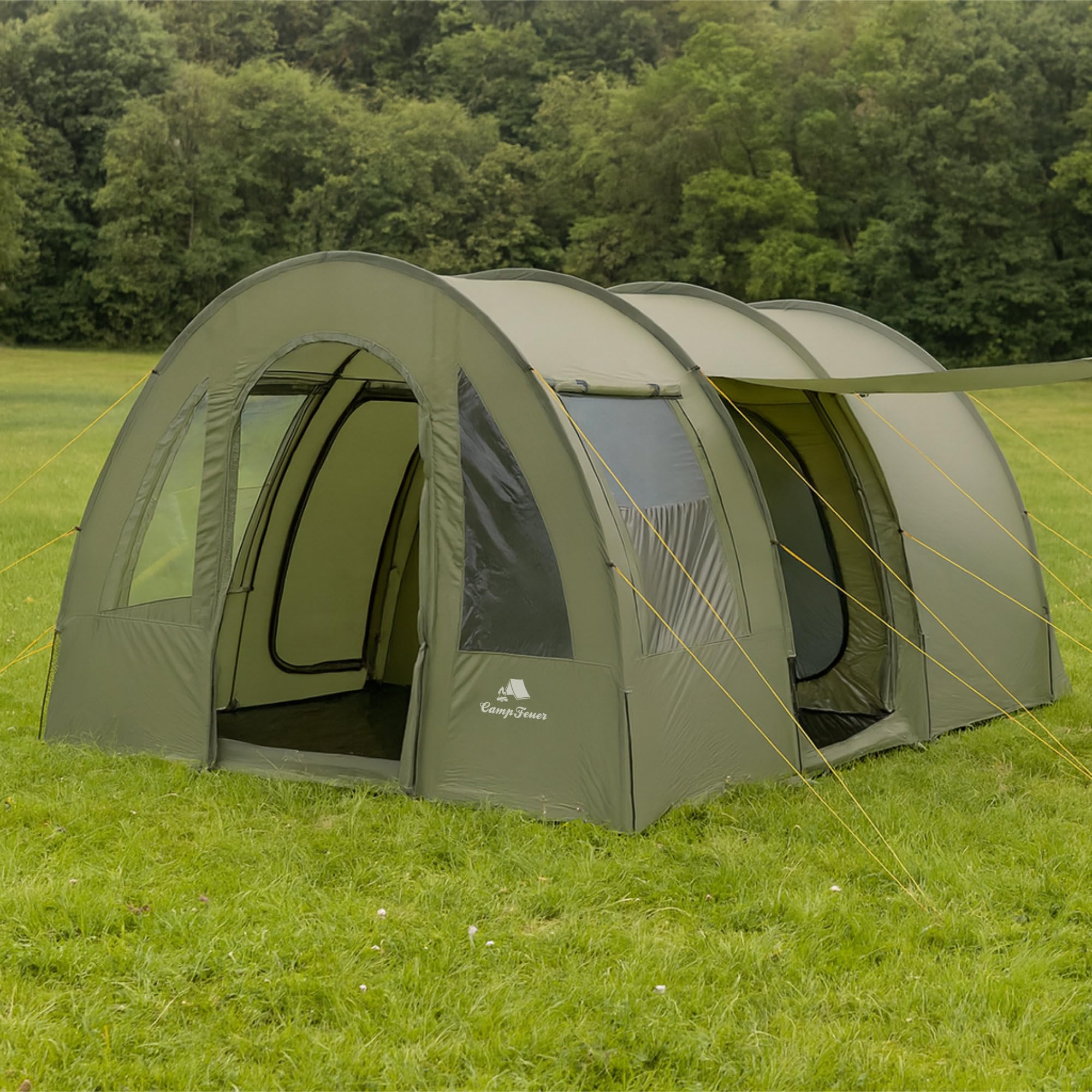 CampFeuer Tienda de Campaña Familiar Tipo Tunel para 4 Personas Extragrande TunnelX I Columna de Agua 5.000 mm I Impermeable con 3 Entradas