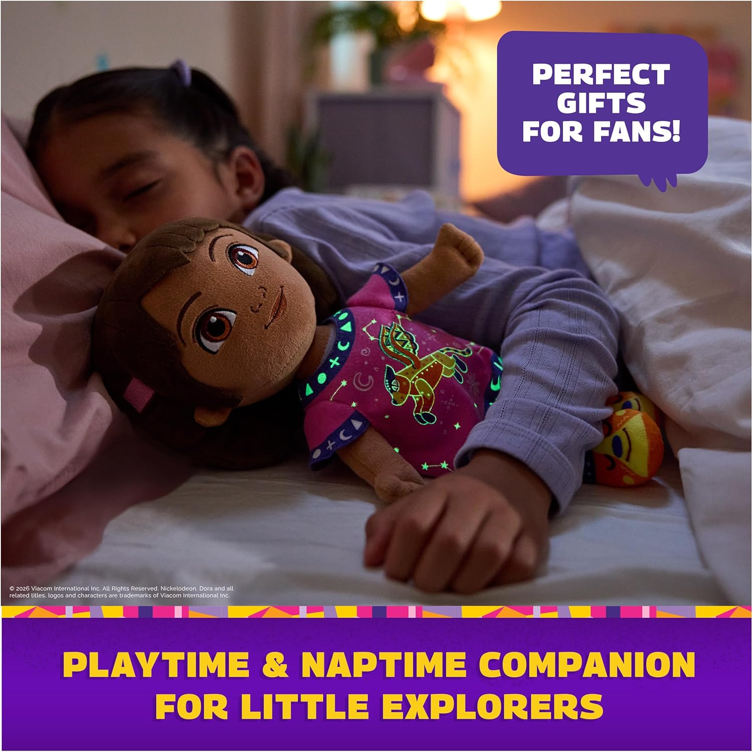 DORA Nickelodeon Official Bedtime Plush Toy, Educational Toys, Glow-in-The-Dark Plush Doll, Sensory Toy for Ages 3 and Up, 13”
