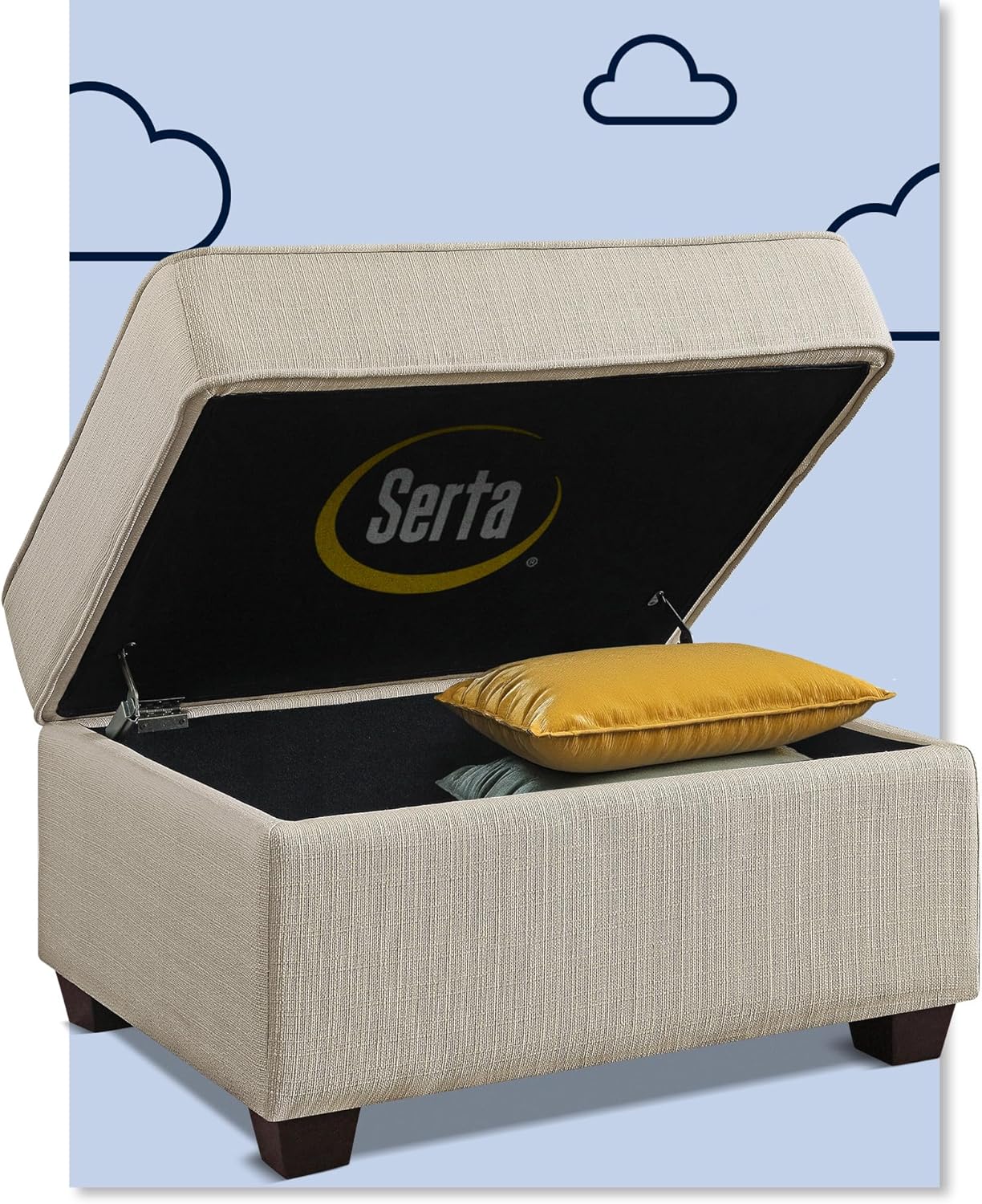 Serta Olin Storage Ottoman with Lid, Contemporary Design, Hinged Lid, Can Be Used as Footrest or Extra Seat, Easy Assembly, Ivory