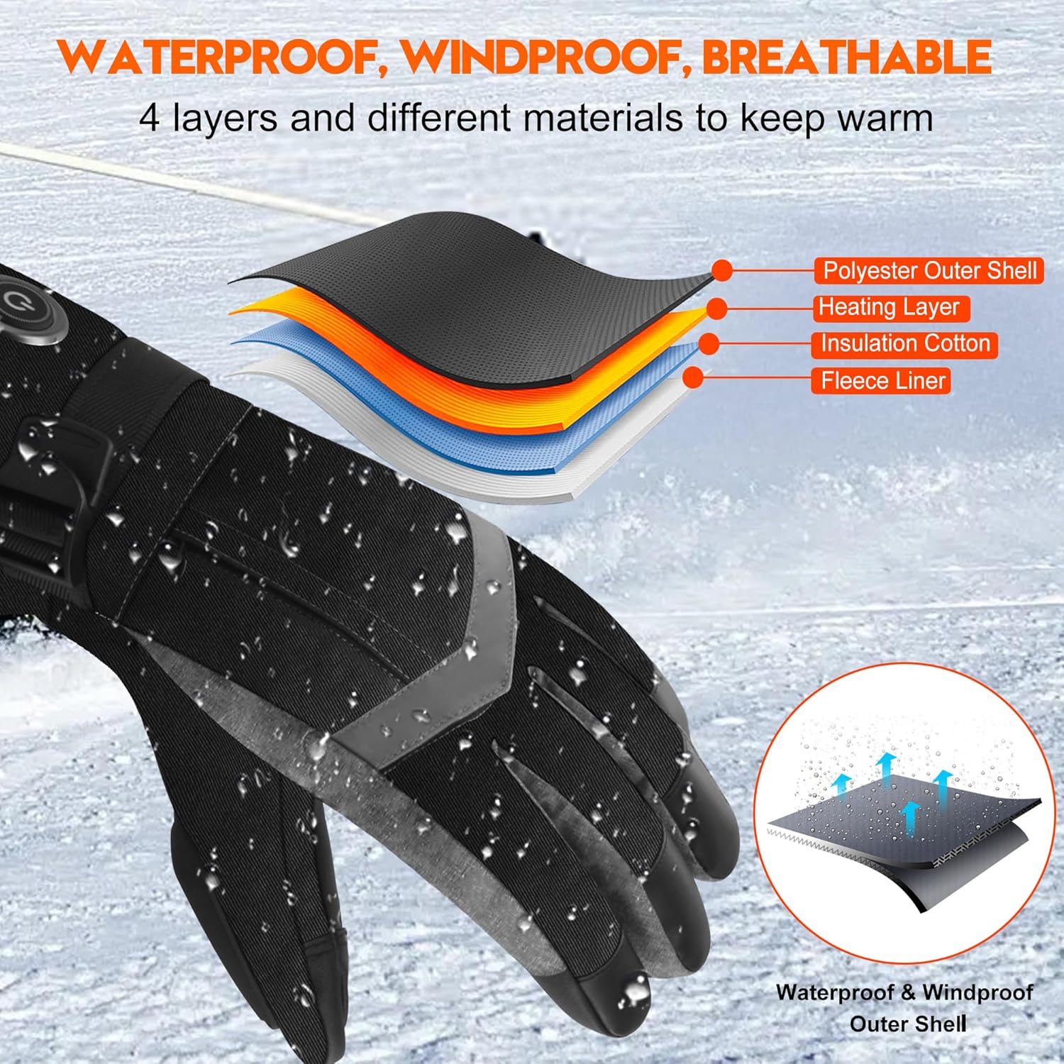 Heated Gloves for Men Women, 6000mAh Battery Rechargeable Hand Warmer Gloves with Touchscreen,Waterproof Electric Heated Ski Glove for Winter Outdoor Work Hunting Camping Snowboarding Hiking Raynaud - Image 6