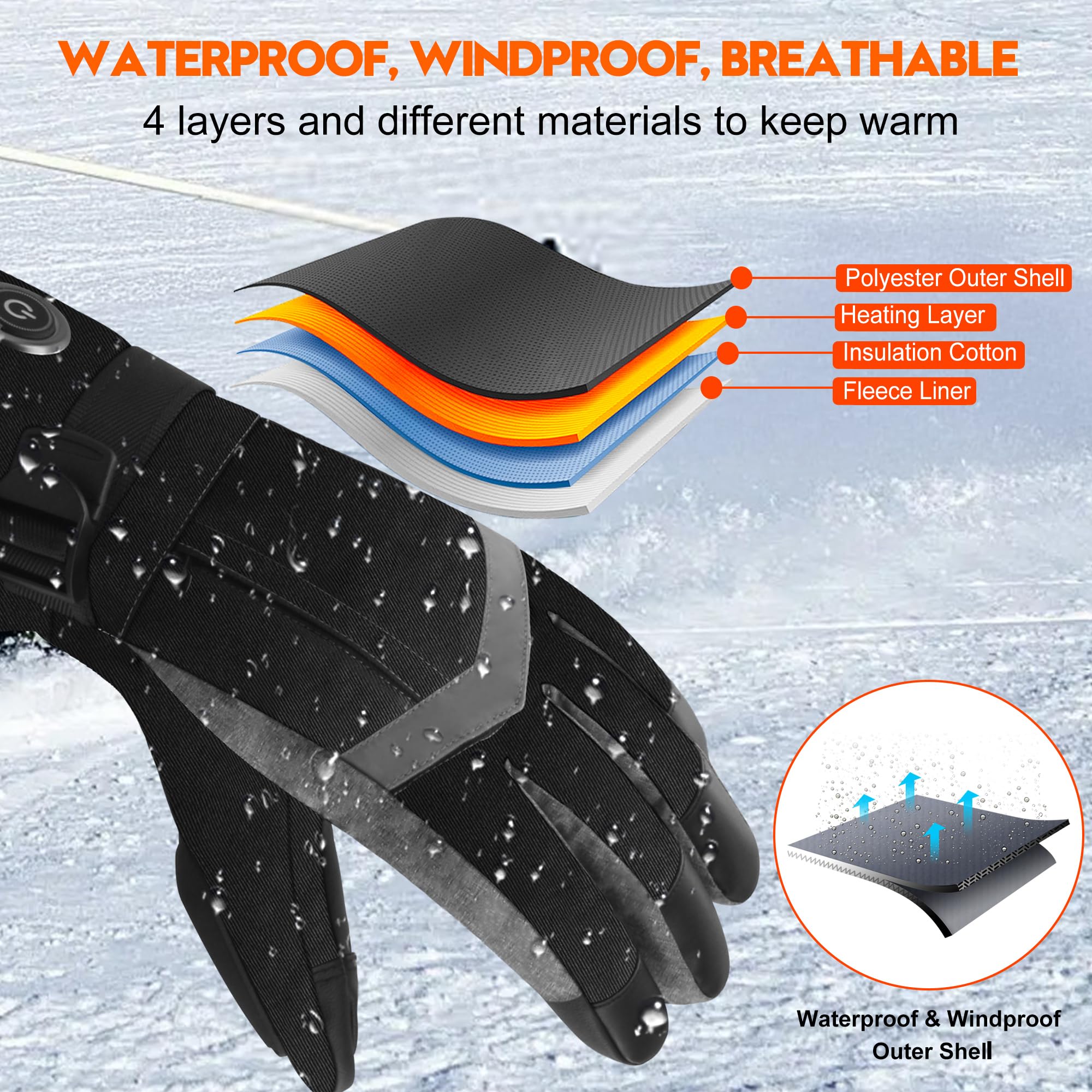 Guantes térmicos para hombres y mujeres, 6000 mAh, batería recargable, guantes calentadores de manos con pantalla táctil, guantes de esquí impermeables con calefacción eléctrica para invierno, trabajo