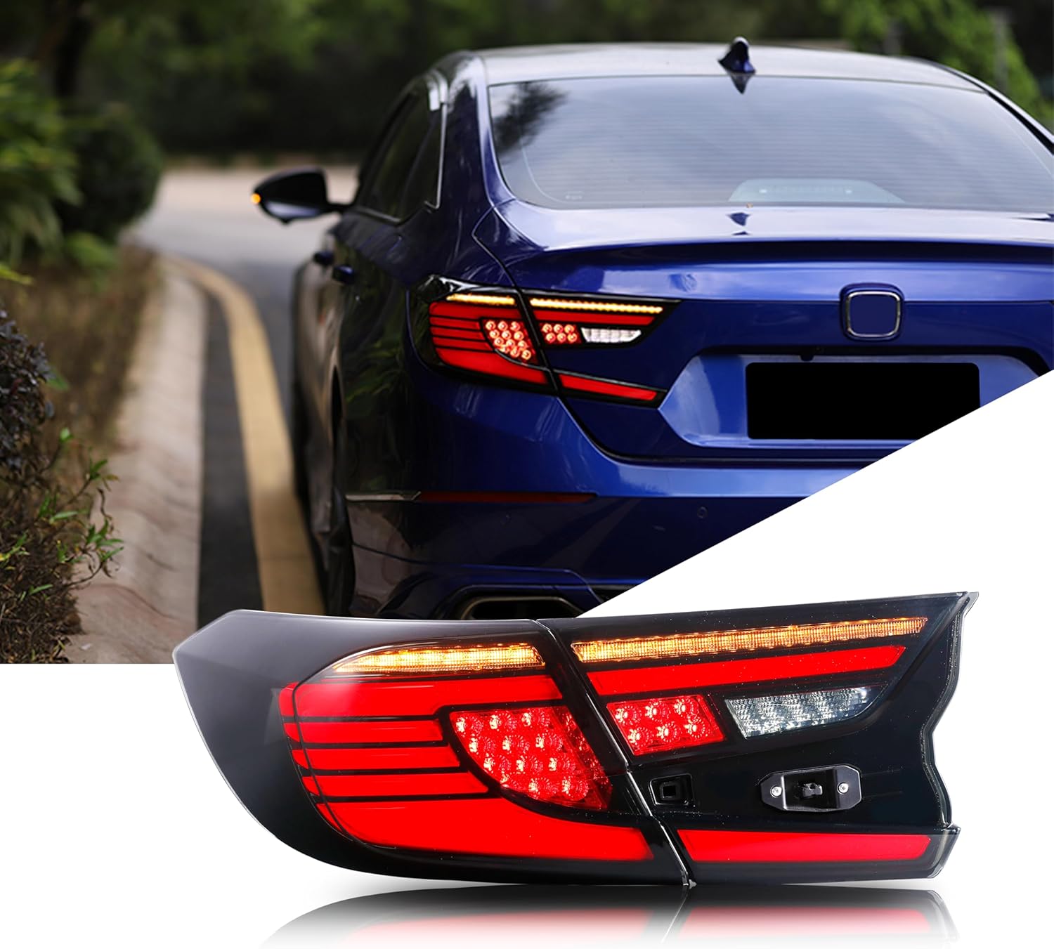 LED Tail Lights Assembly Compatible with Honda Accord 2018-2023 10th Gen Start-up Animation Sequential Turn Signal Black Rear Lamps Accessory