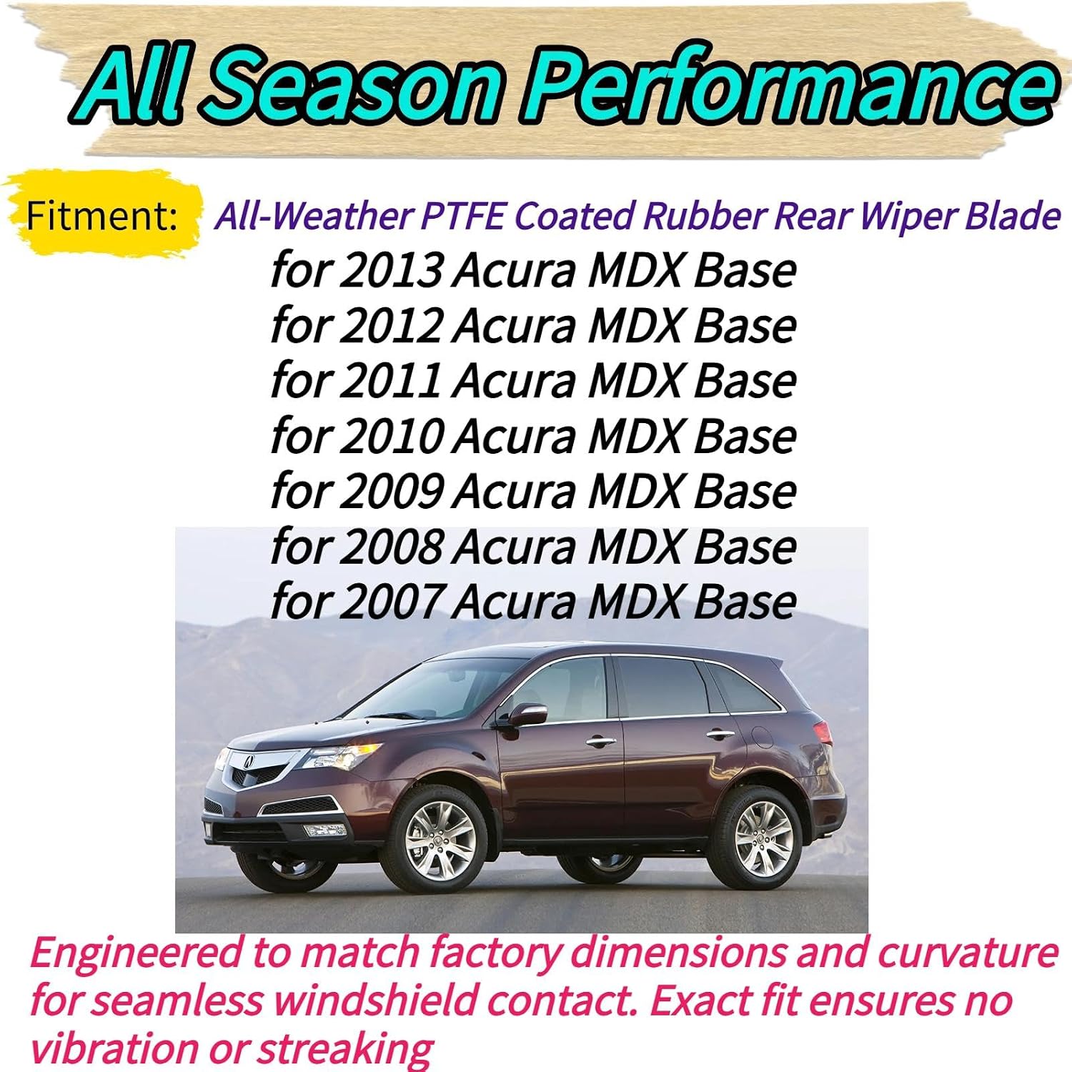 Rear Wiper Blade & Arm Replacement for Acura MDX 2007-2013 2012 2011 2010 2009 2008 - OEM Fit for Base Models - All-Season Rear Back Windshield Wiper Blade Set
