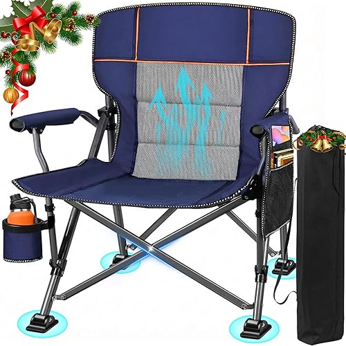 Sillas de campamento de gran tamaño, soporte resistente de 500 libras, silla plegable para exteriores con respaldo y brazo acolchados, sillas de