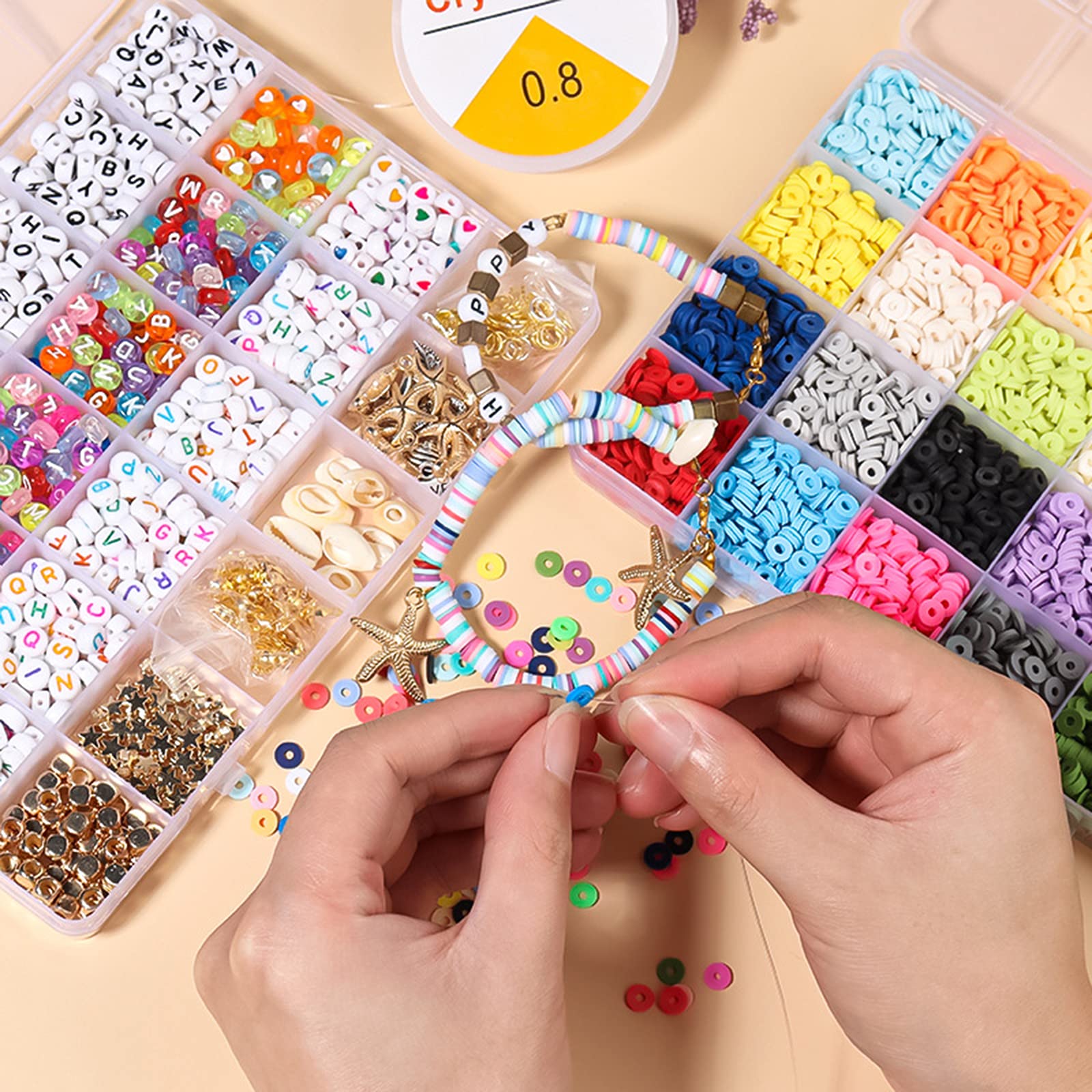 1 caja Kit de cuentas planas redondas de arcilla polimérica cuentas espaciadoras para hacer joyas pulseras collar pendiente DIY Craft Kit con colgante-J 7000 Uds