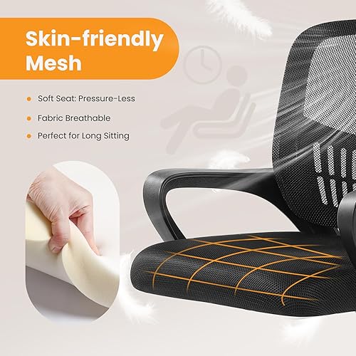 Miniatura 6 de NEWBULIG Silla de escritorio de oficina en casa, respaldo medio, silla ergonómica de malla ejecutiva de altura ajustable con reposabrazos, ruedas