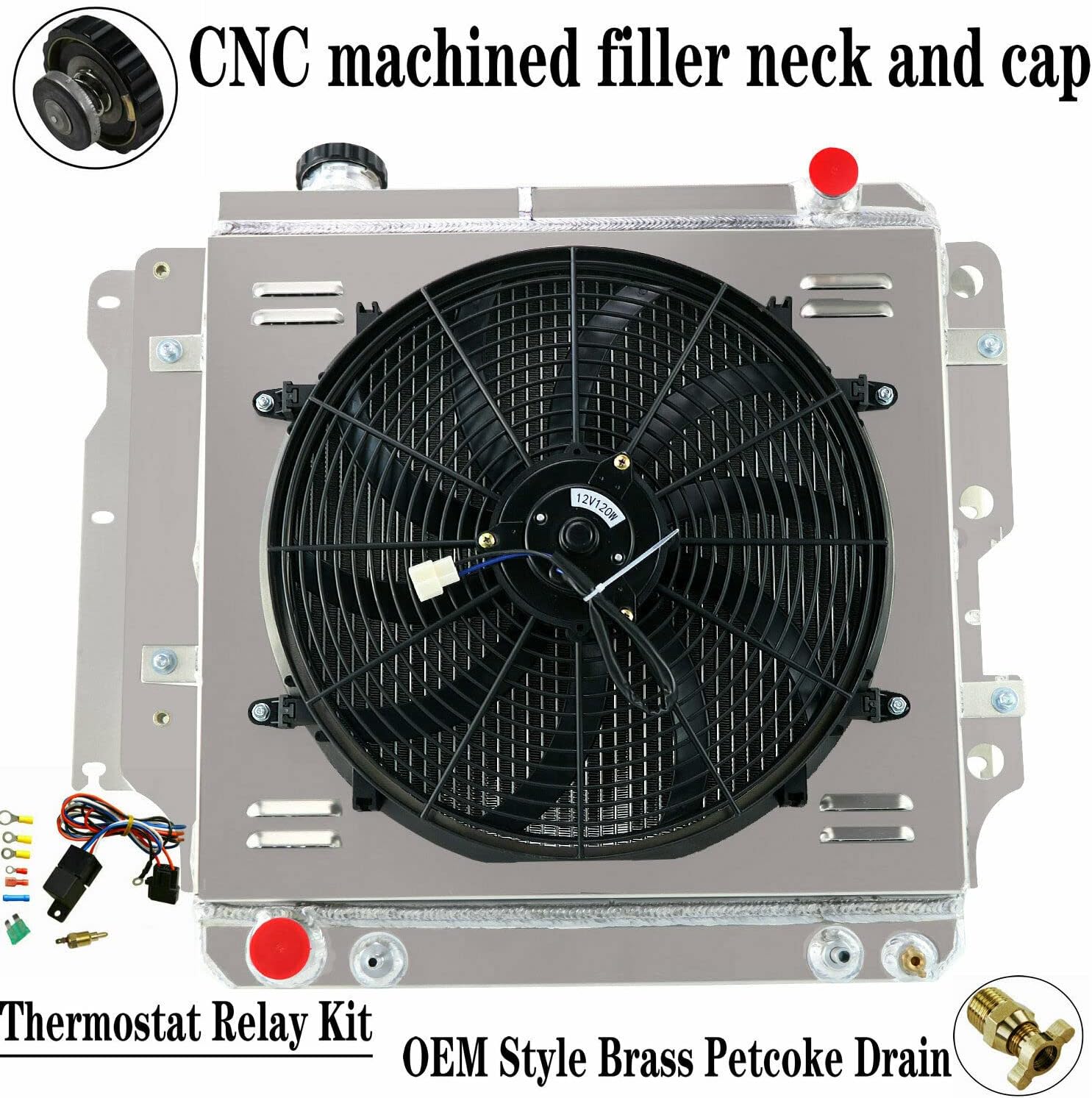 ALLOYWORKS 3 Row All Aluminum Radiator+Shroud Fan+Thermostat For 1987-2006 Jeep Wrangler YJ TJ 2.4-4.2 L4 L6