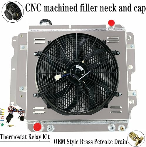 Miniatura 2 de ALLOYWORKS Radiador de aluminio de 3 filas+ventilador de cubierta+termostato para Jeep Wrangler YJ TJ 2.4-4.2 L4 L6 1987-2006