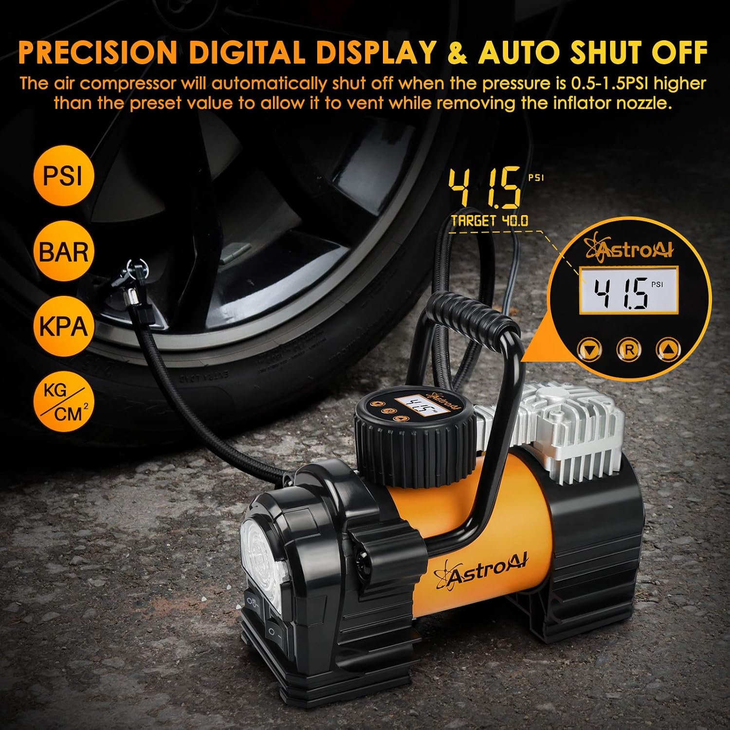 AstroAI Air Compressor Tire Inflator Portable Air Pump for Car Tires 12V DC Digital Tire Pump 150PSI with Emergency LED Light for Cars, Trucks, Motorcycles and Other Inflatables : Automotive