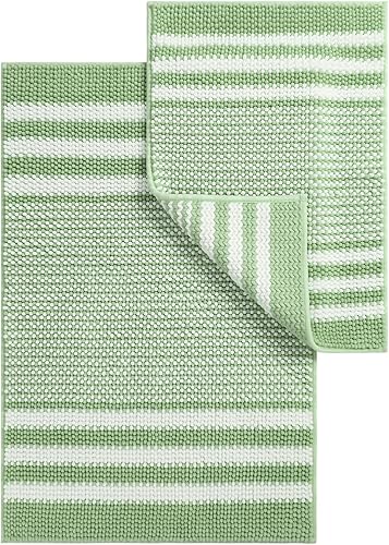 Vista 10 de Juego de 2 alfombras de baño de felpilla extrasuaves y absorbentes, esponjosas, a rayas, antideslizantes, lavables a máquina
