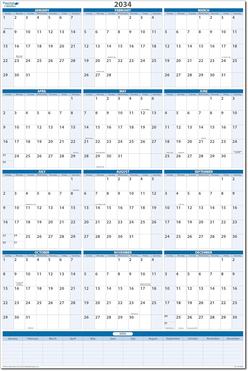 2027 Vertical Premium Dry-Erasable Wall Calendar 48" x 32" with Next Year Planning Area. Marker and Eraser included