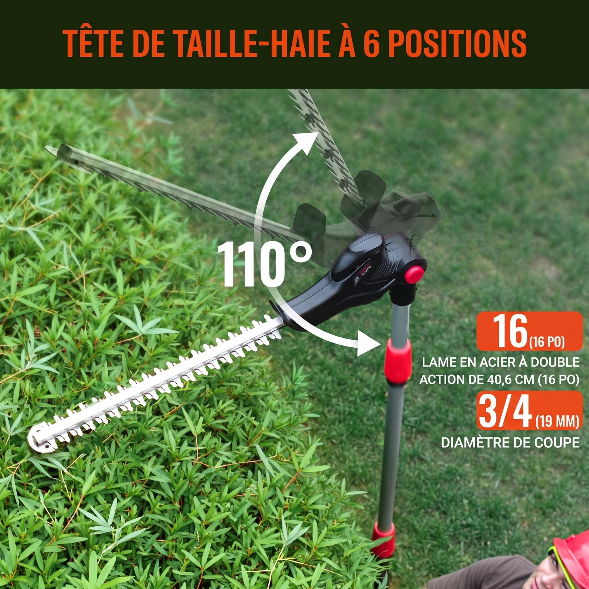 Keenstone 2-en-1 Élagueuse sur Perche et Taille-haie Électrique sans Fil, Double Lame de 42cm, Tronçonneuse de 20cm, Batterie 4,0Ah, Portée Max de 2,8m pour Jardin, Arbres et Arbustes
