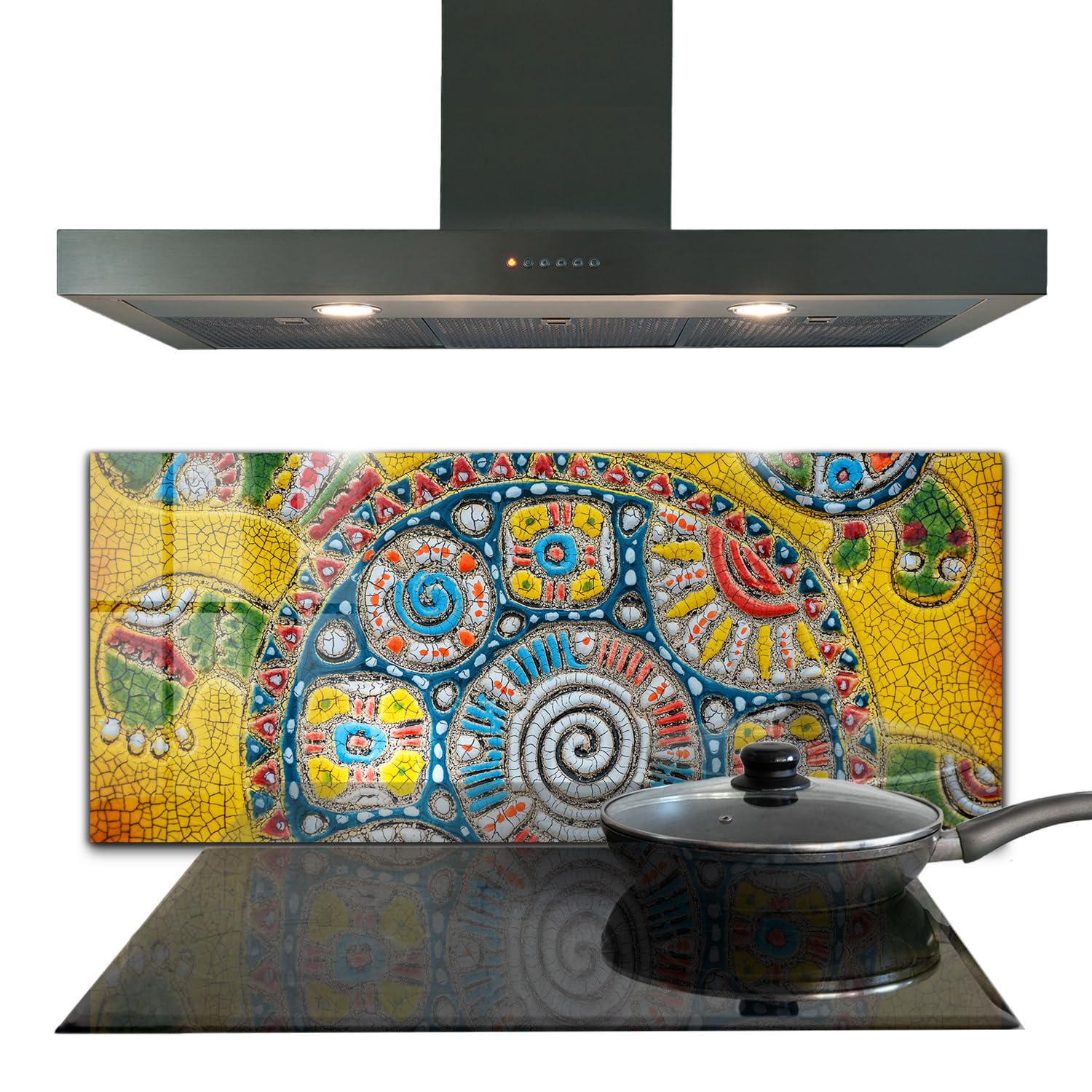 Panneau de cuisine en verre trempé 125x50 cm motif mosaïque tortue Wallfluent