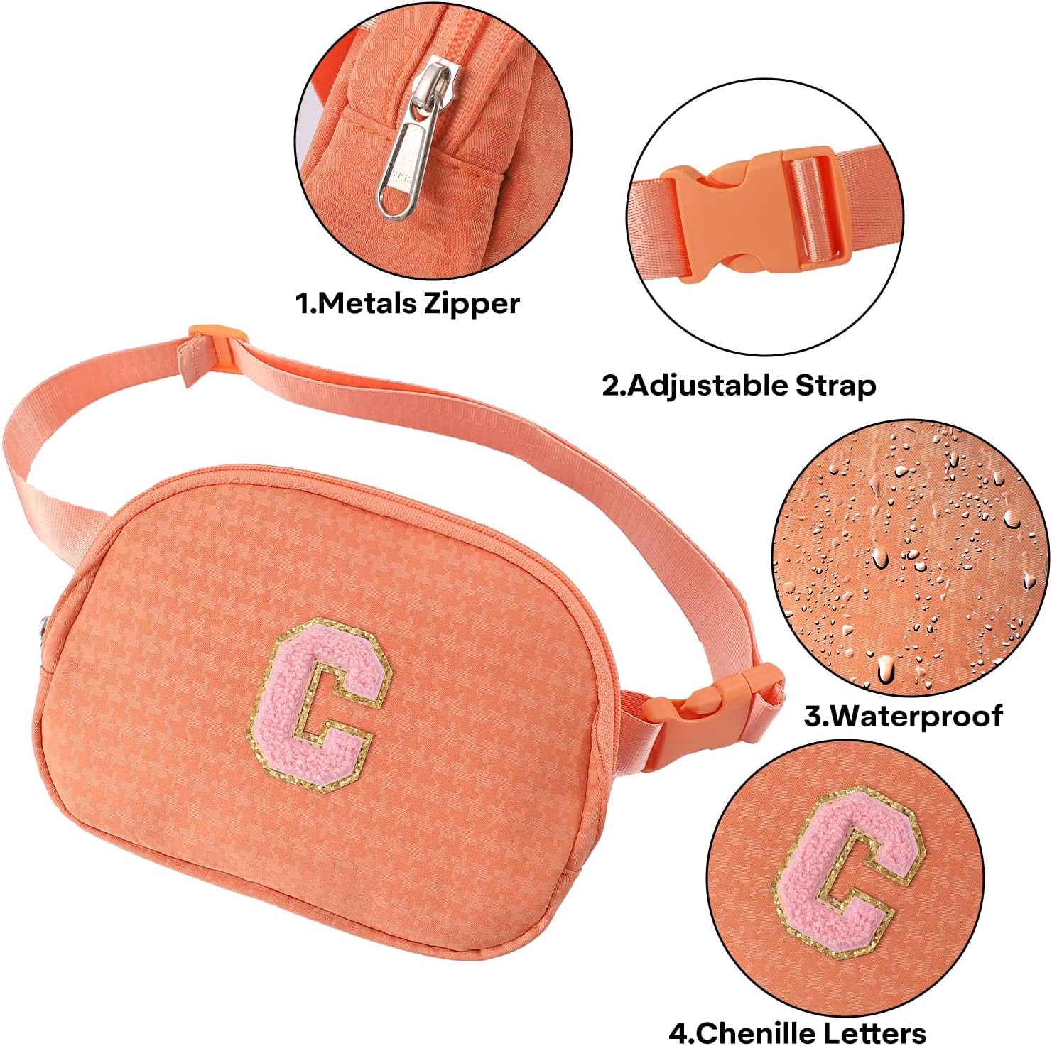 Fanny Pack for Girls,Birthday Easter Gifts,Chenille Initial Letter Girls Crossbody Bag,Preppy Teen Belt Bag for Graduation Travel Gifts,Cute Sequin Trendy Stuff.(Orange-R) - Image 3