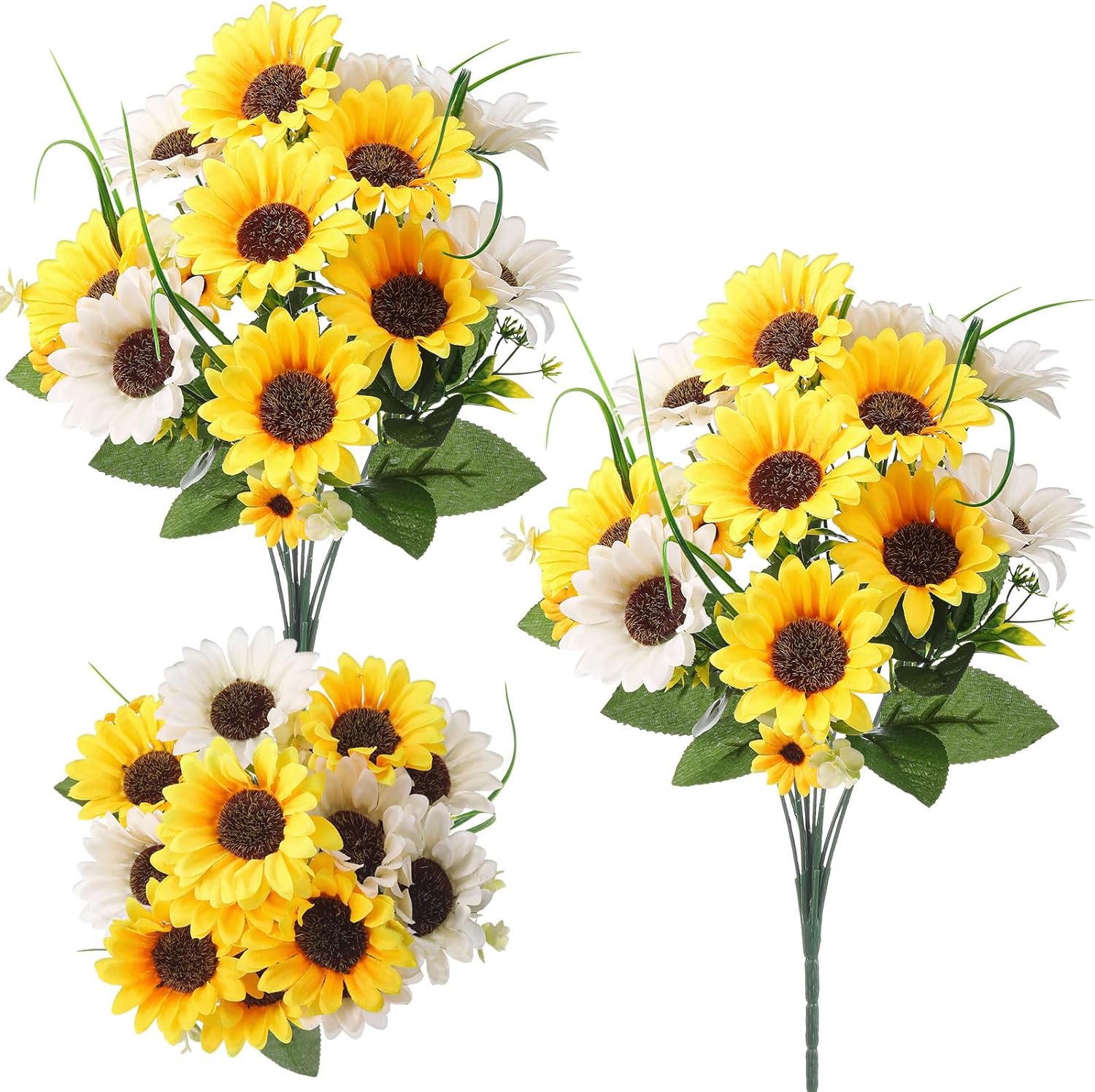 Giegxin 4 Bundles Memorial Day Sunflower Cemetery Flowers for Grave Vase Artificial Memorial Flower Bouquet 19.7Inch Fake Silk Floral Arrangement for Headstone Gravesite Outdoor (Sunflower)