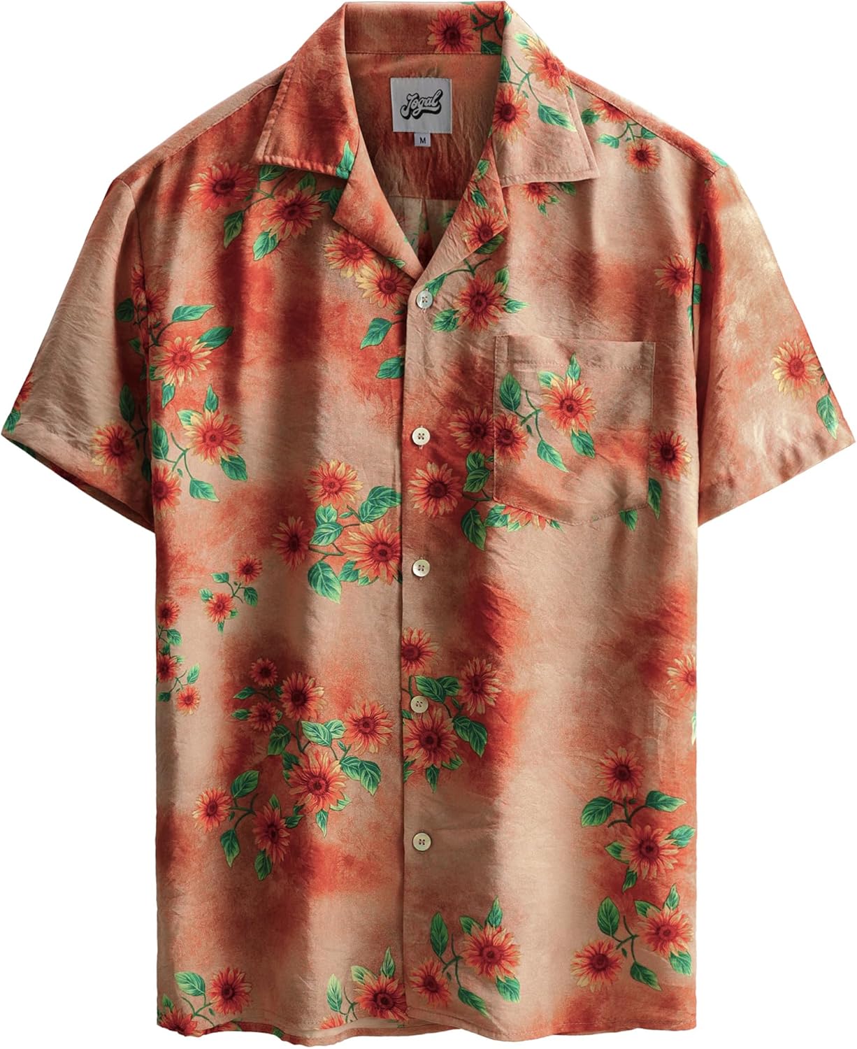 JOGAL Mens 70s Shirt Vintage Floral Hawaiian Shirts Short Sleeve Button Down Shirts Aloha Summer Beach Shirts Medium Orange Flower
