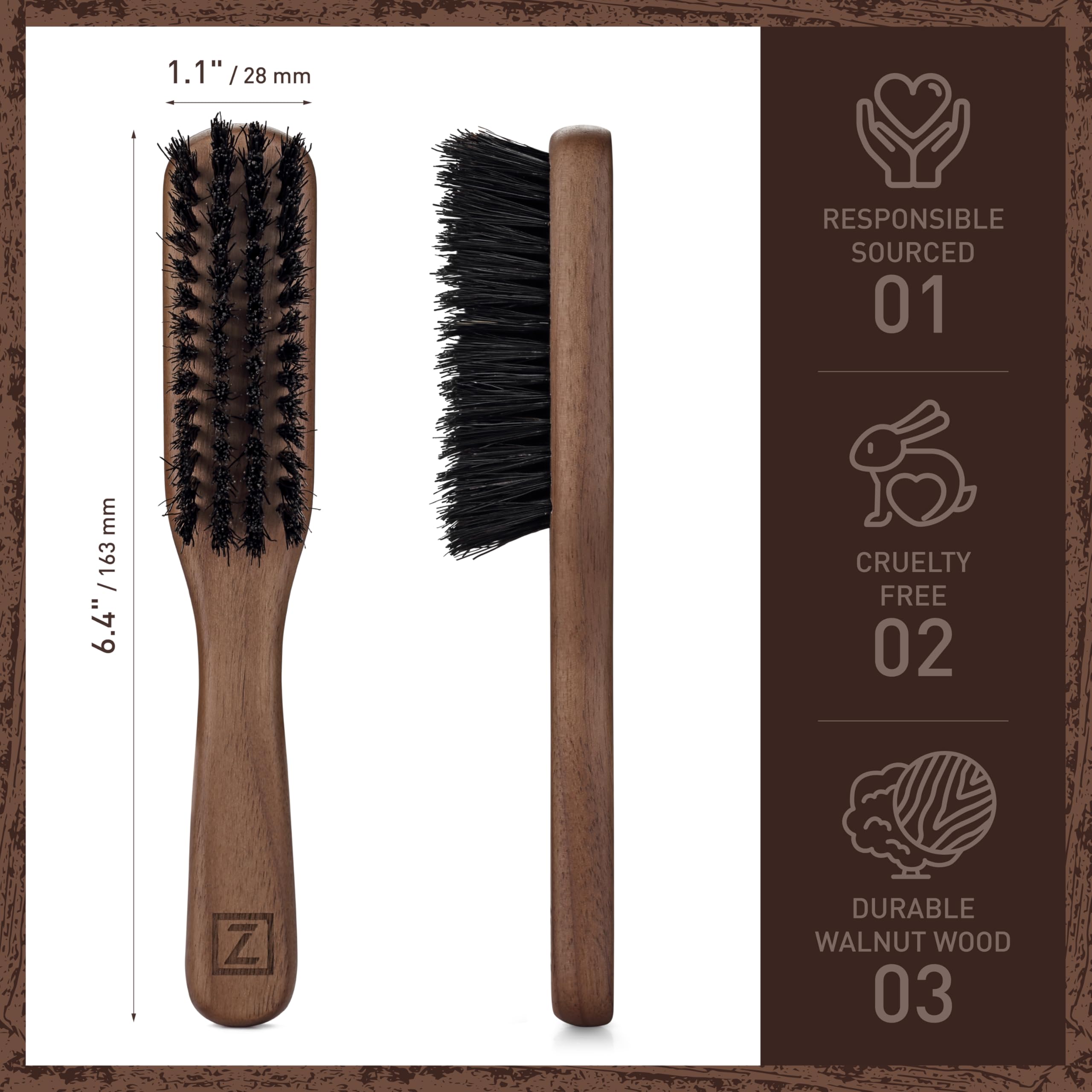 Cepillo para barba para hombre, cerdas rígidas de jabalí para el crecimiento y alisado de la barba, exfolia la piel, reduce la picazón, mango de madera de nogal de alta calidad