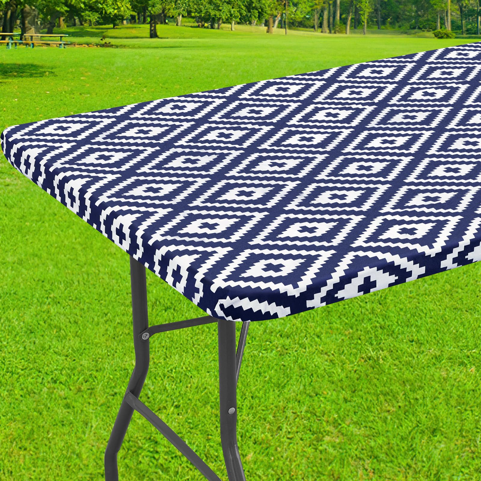 smiry Rectangle Picnic Table Cloth, Waterproof Elastic Fitted Outdoor