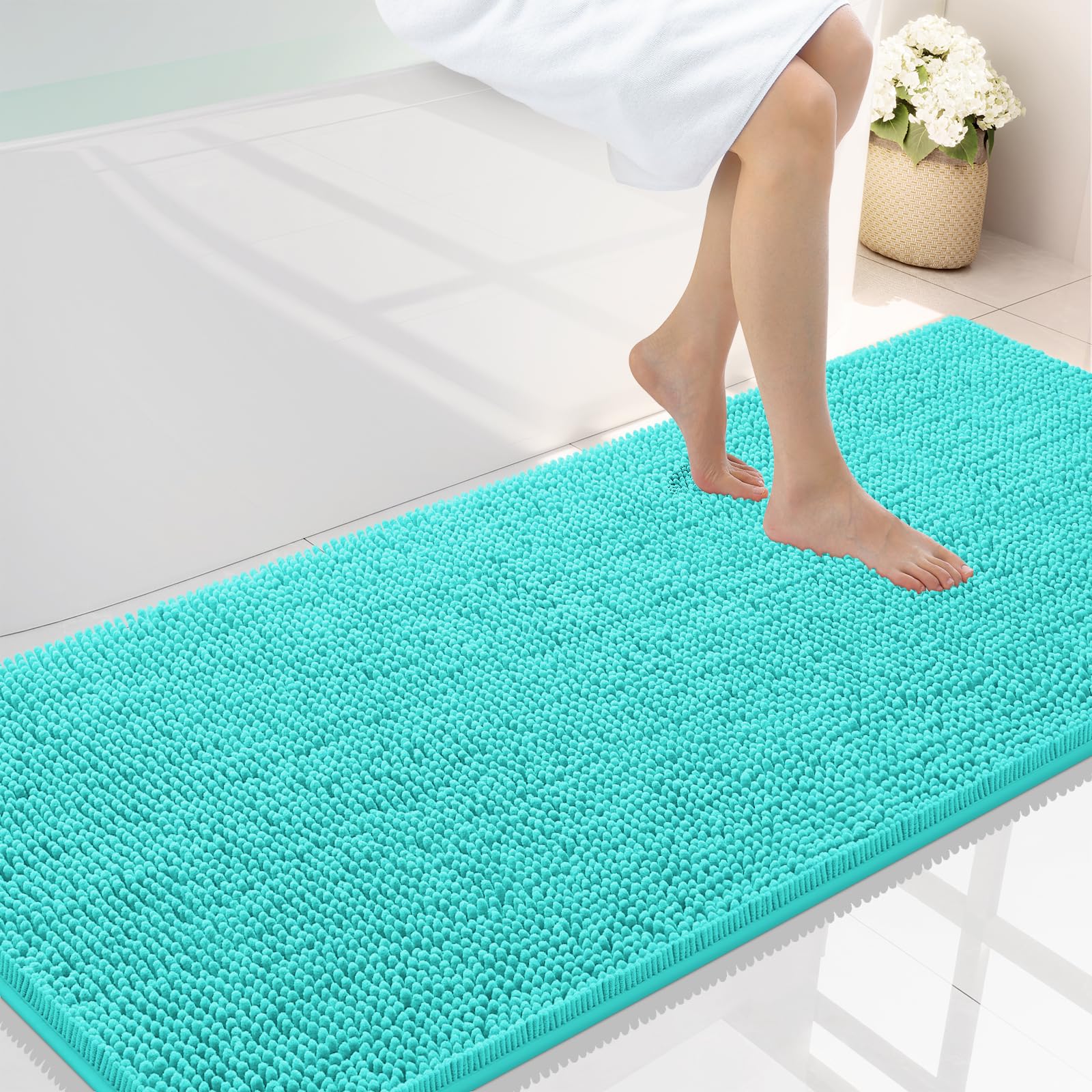Smiry Luxury Chenille Bathroom Rugs 59x24, Extra Soft and Absorbent Shaggy Bath Mat, Machine Washable, Non-Slip Plush Carpet Runner for Tub, Shower,