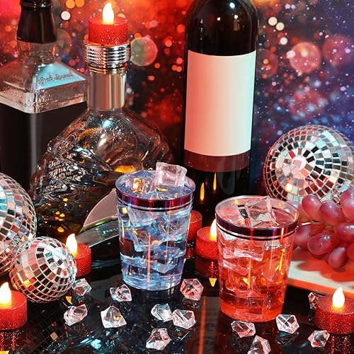 Miniatura 5 de Zubebe 100 vasos desechables de plástico de 10 onzas con borde, vasos de champán transparentes, vasos de doble borde para Mardi Gras, cumpleaños,