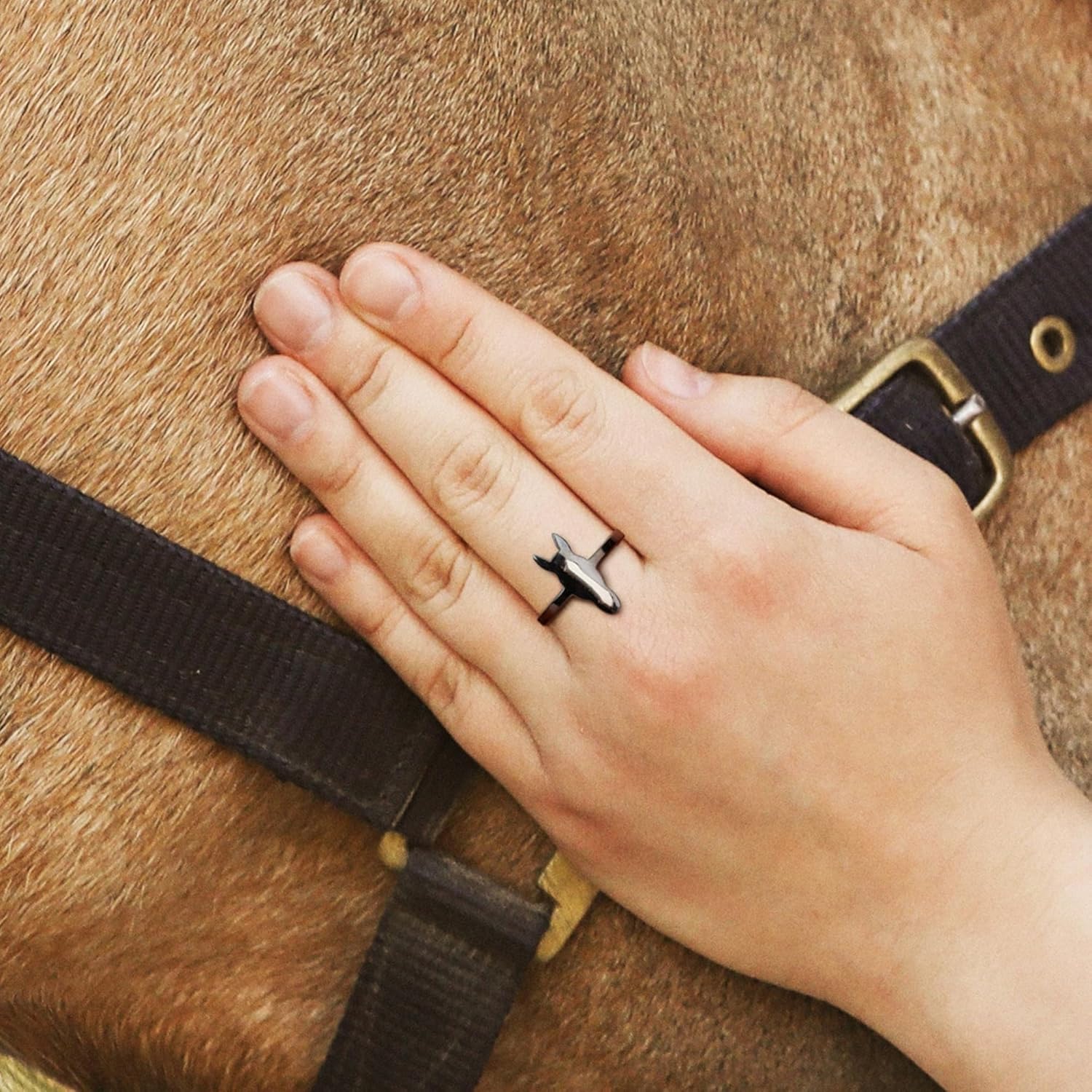 AILIN Custom Horse Ring 925 Sterling Silver/Brass Personalized Engraved Head Silhouette Cutout Horse Photo Rings Equestrian Memorial Birthday Christmas Gifts For Women Daughter Mom