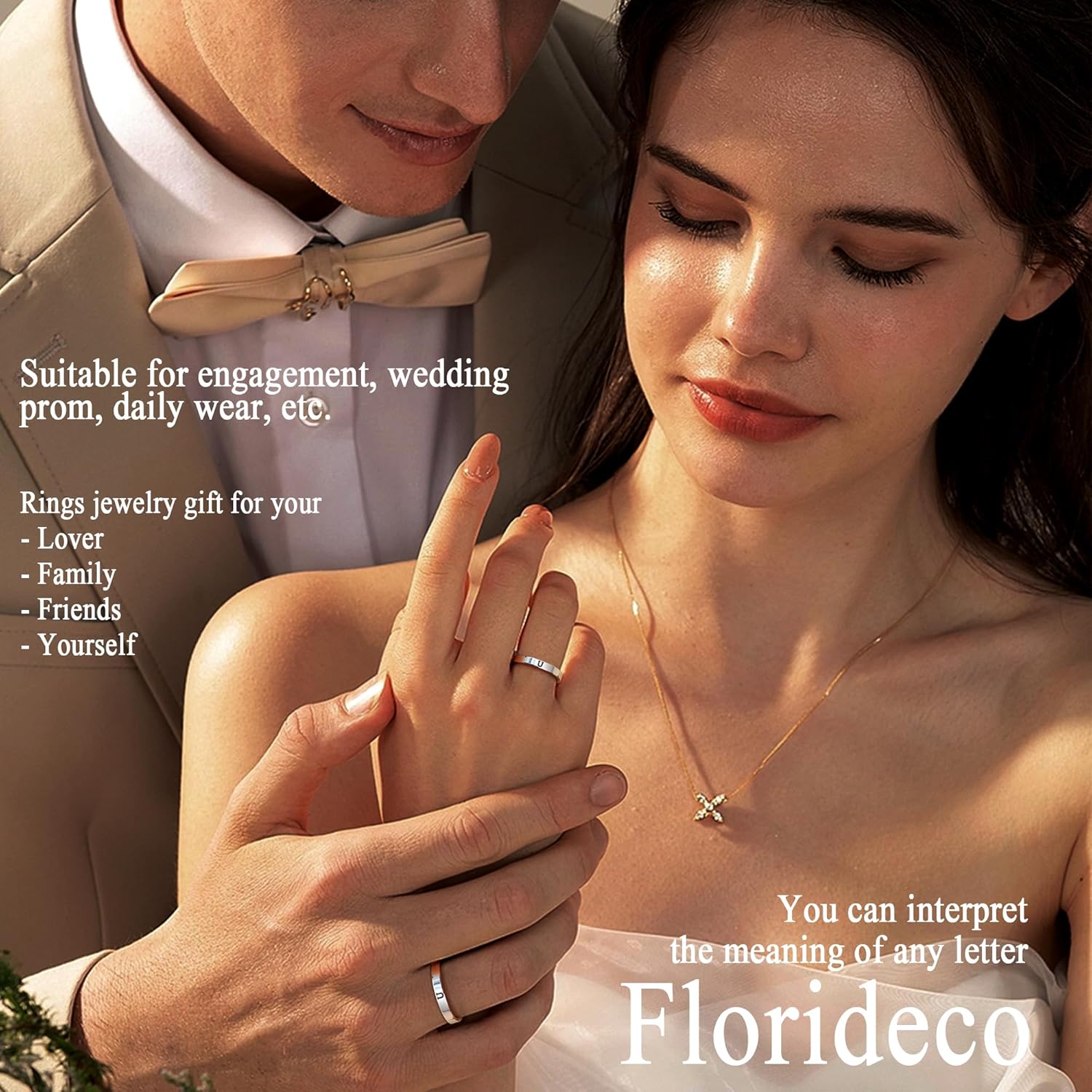 Florideco 925 Sterling Silver Initial Rings for Women Non Tarnish Dainty Stackable Letter Ring Simple Alphabet Thumb Knuckle Rings Trendy Statement Promise Wedding Bands Engagement Rings for Women - Image 4