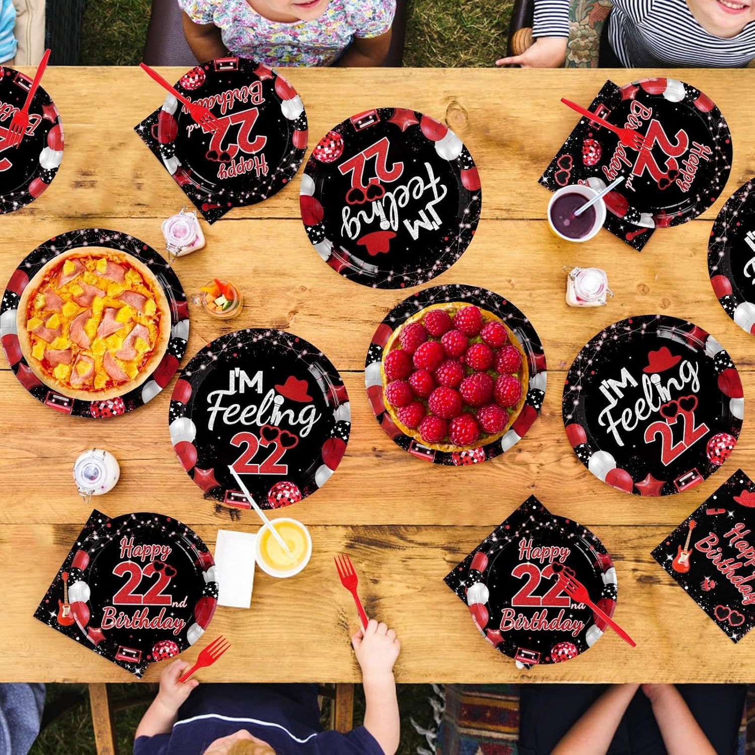 96Pcs Black Red 22nd Birthday Decorations - Black and Red Plates and Napkins Happy Birthday Party Disposable Tableware for Boys Girls 22 Year Old Party Graduation Decorations 2026 Serves 24